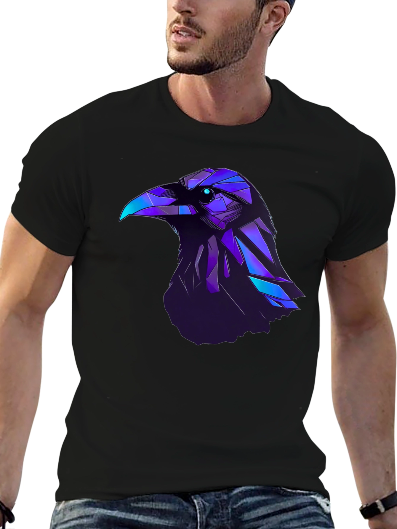 Raven Graphic T-Shirt - Modern Geometric Bird Design
