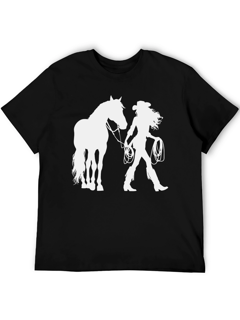 Cowgirl & Horse Graphic T-Shirt - Black