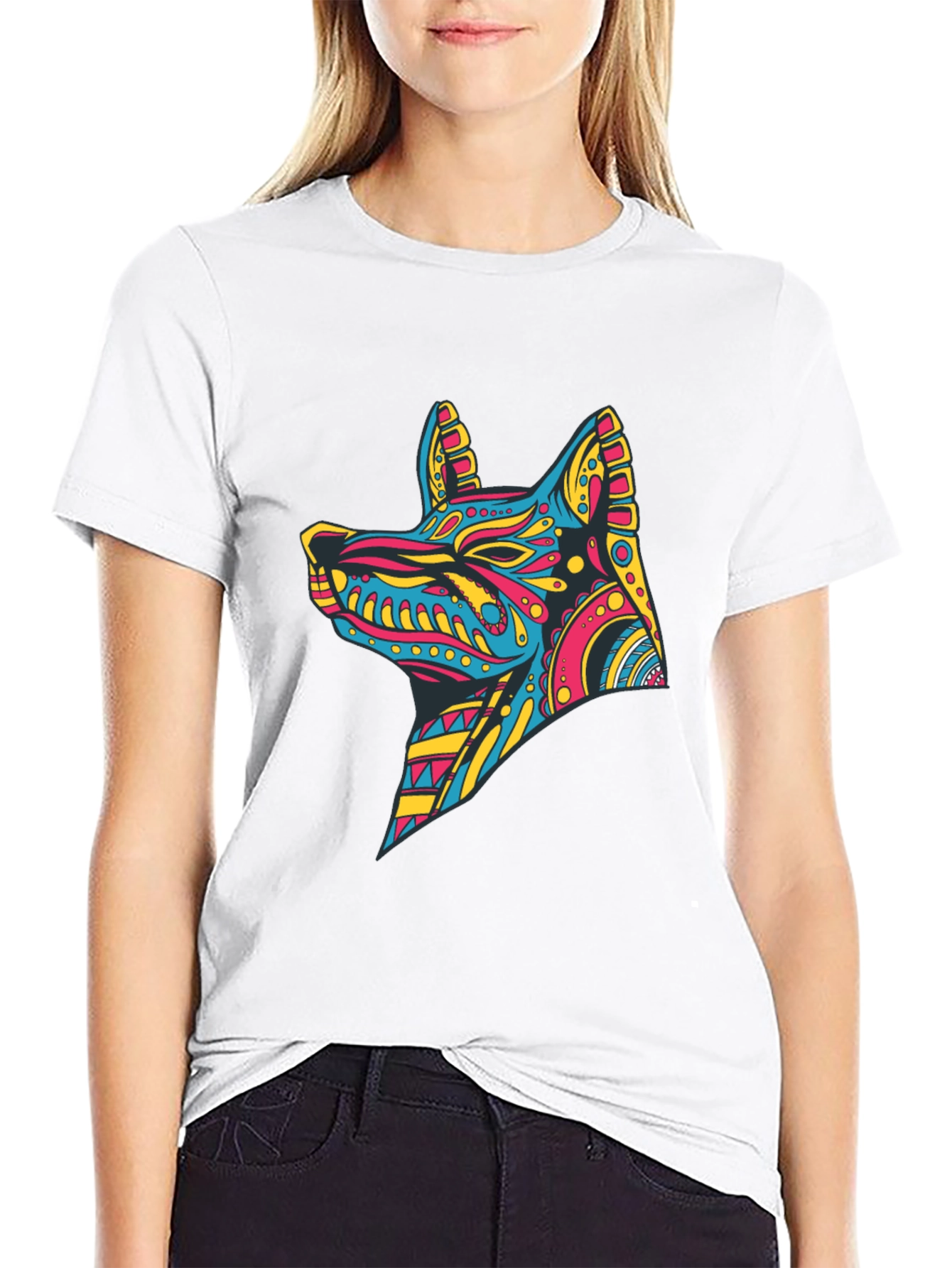 Vibrant Aztec Dog Graphic Print Tee