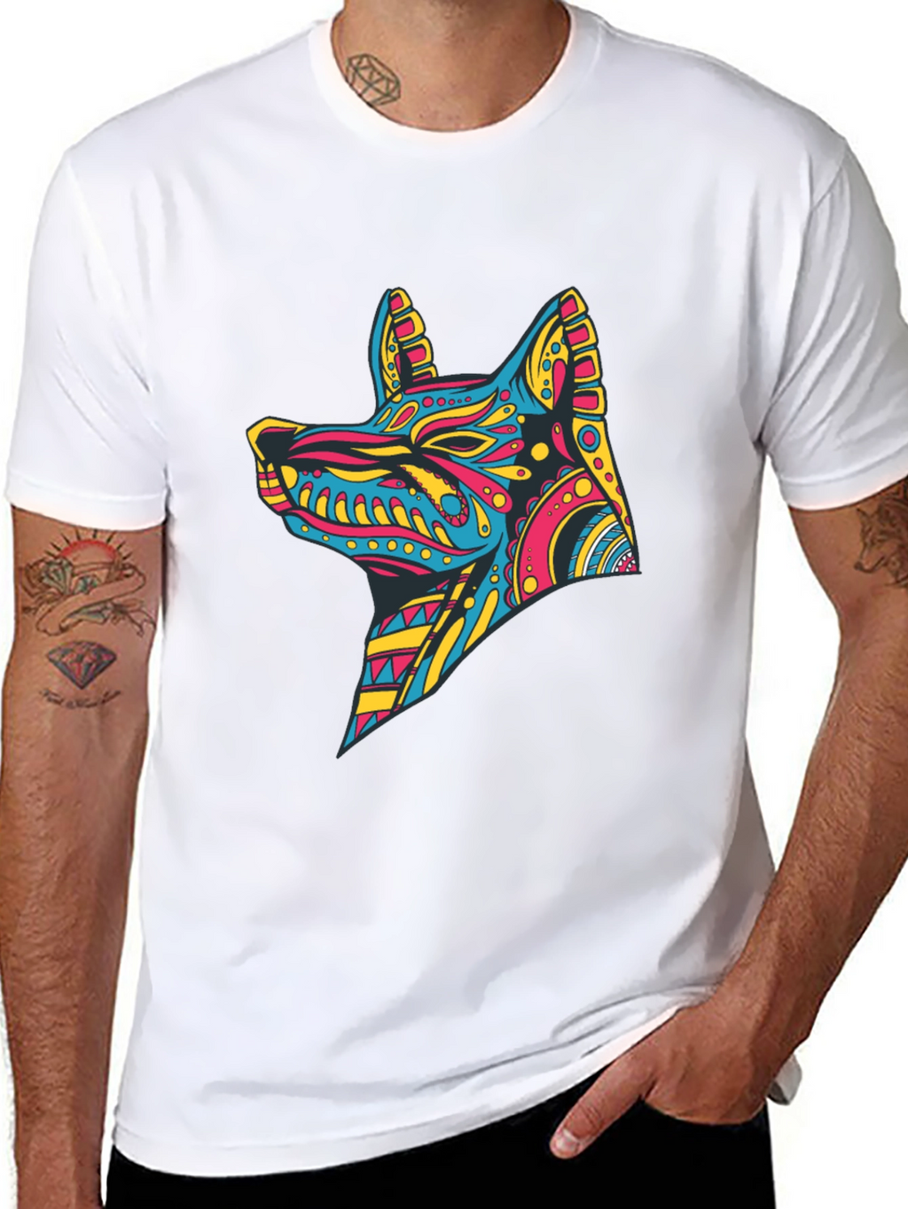 Vibrant Aztec Dog Graphic Print Tee