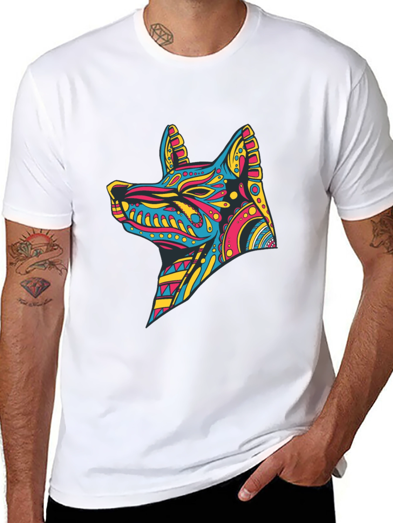 Vibrant Aztec Dog Graphic Print Tee