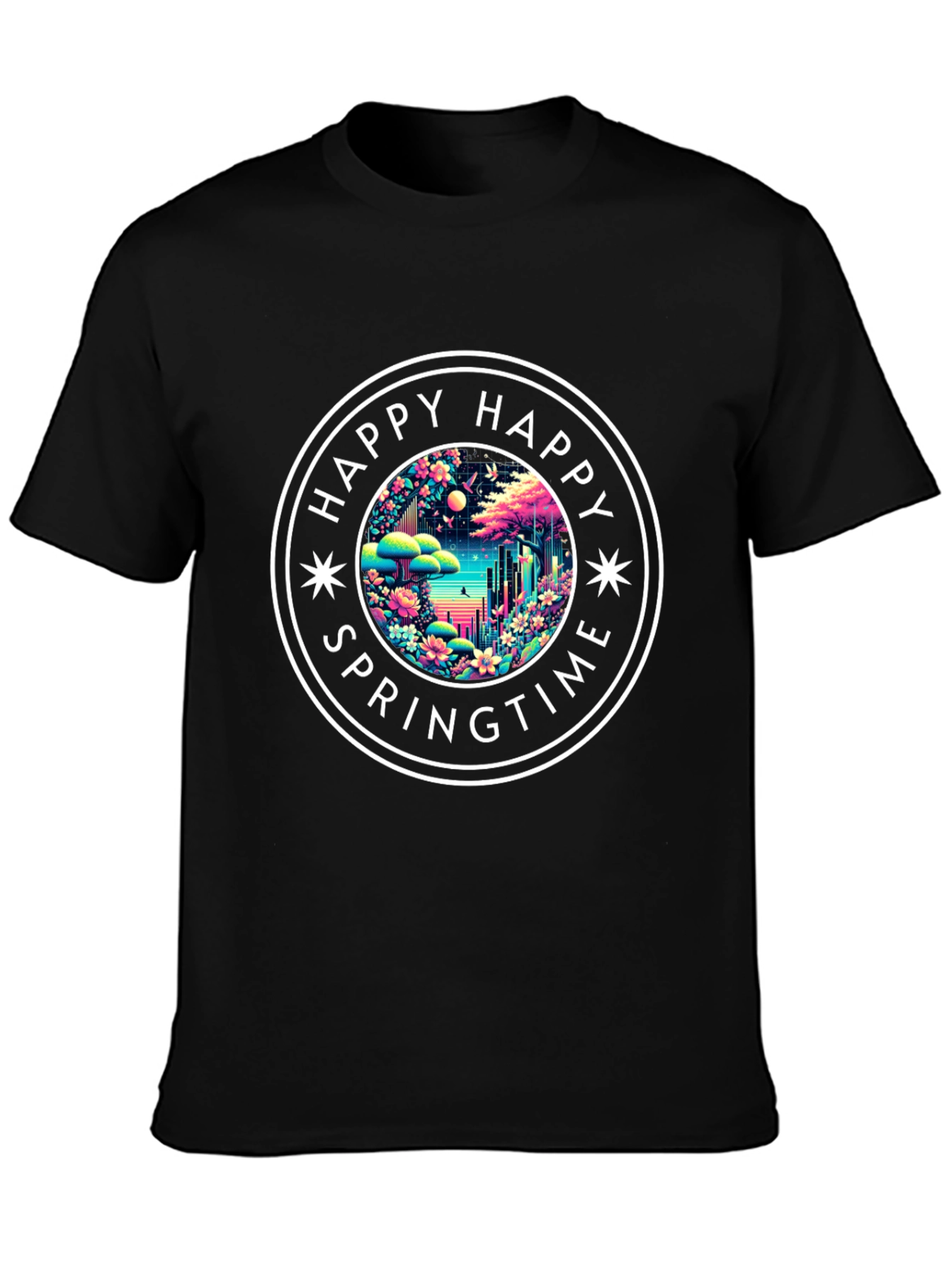 Happy Springtime Graphic Tee - Black
