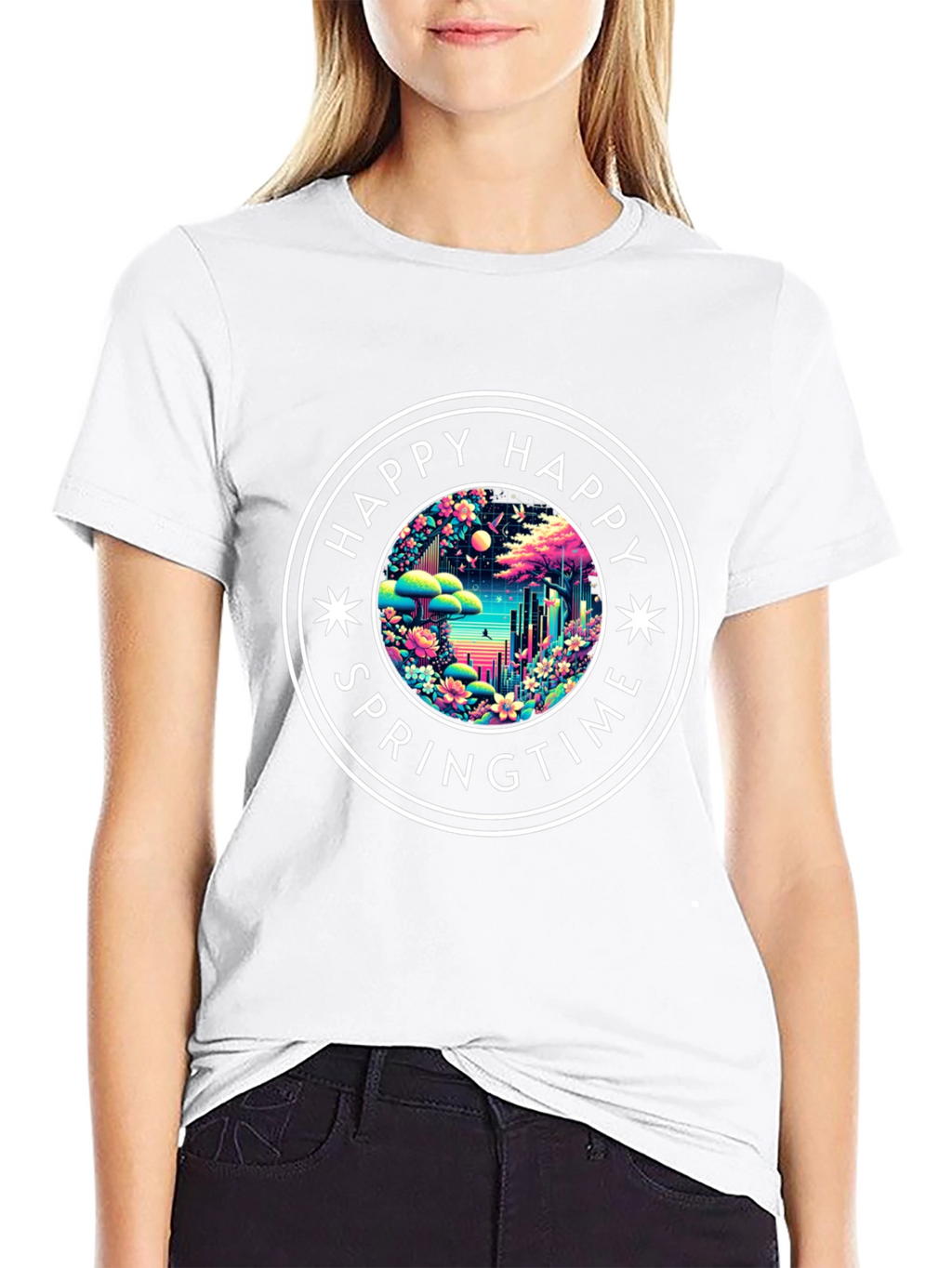 Happy Springtime Graphic Tee - Black