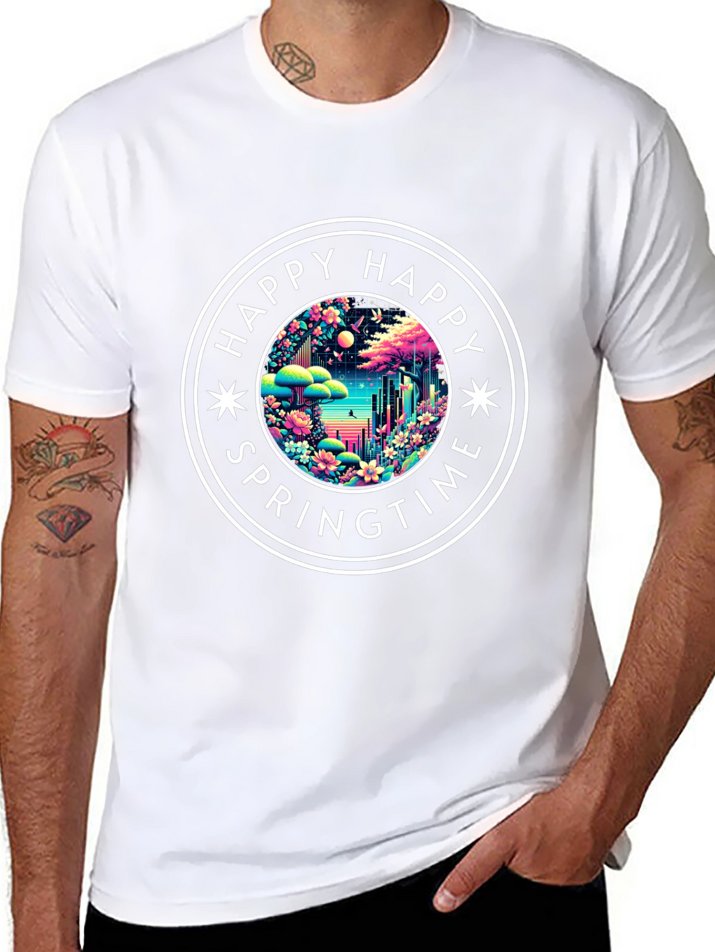 Happy Springtime Graphic Tee - Black