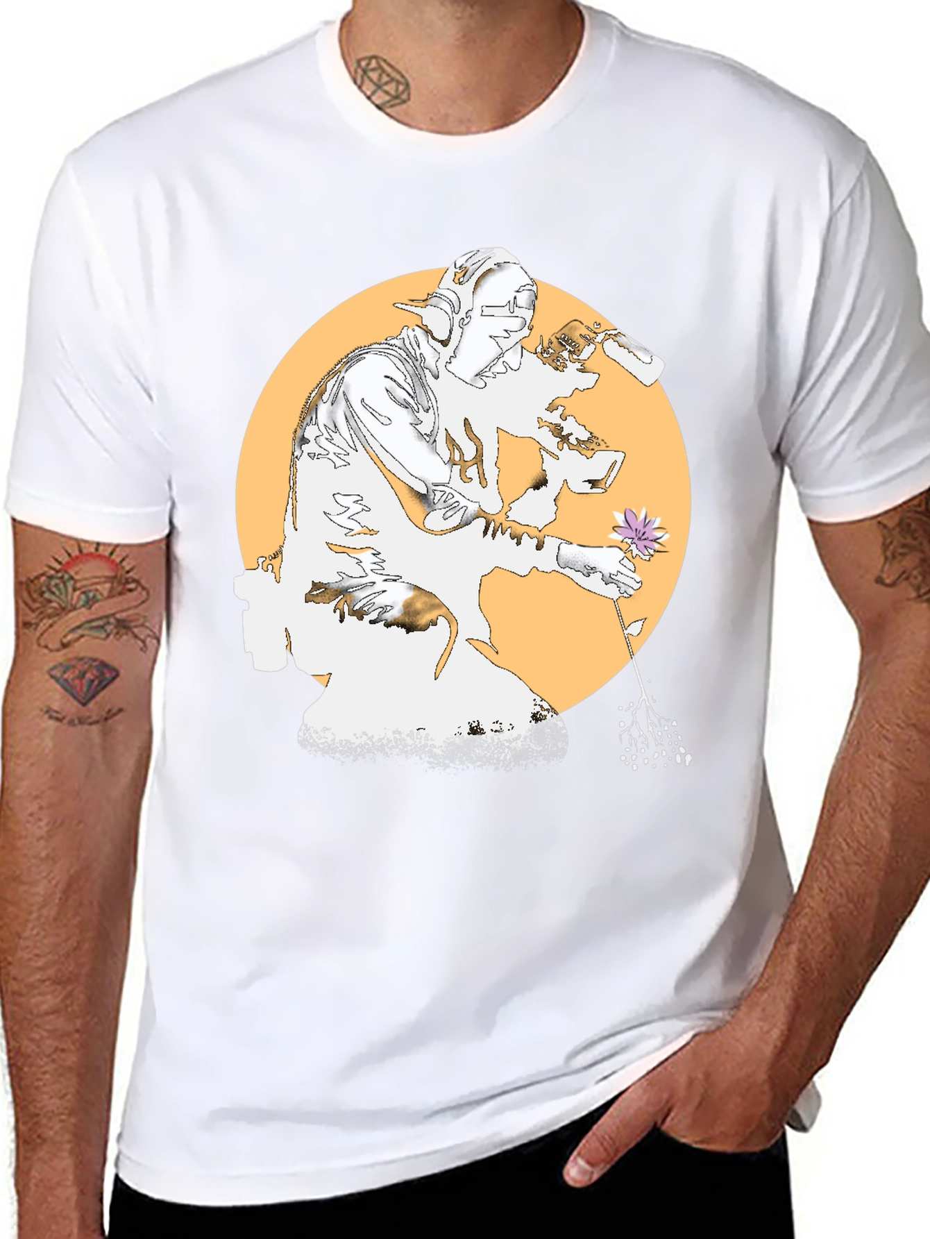 Unique Graphic Tee - Flower and Artist Design