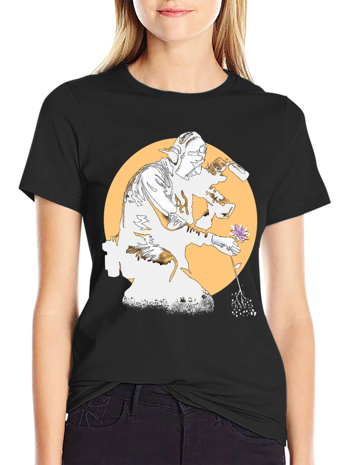 Unique Graphic Tee - Flower and Artist Design