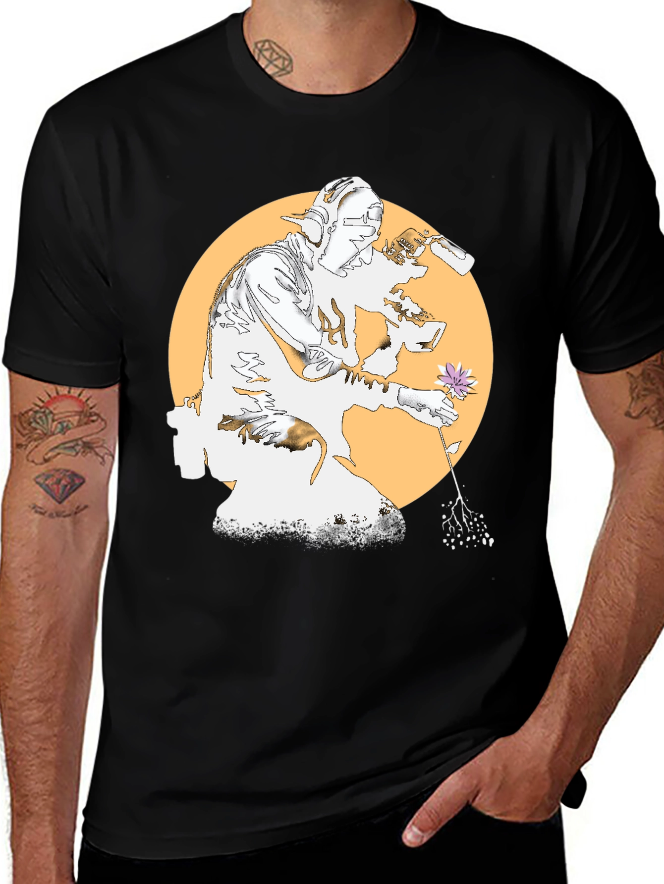 Unique Graphic Tee - Flower and Artist Design