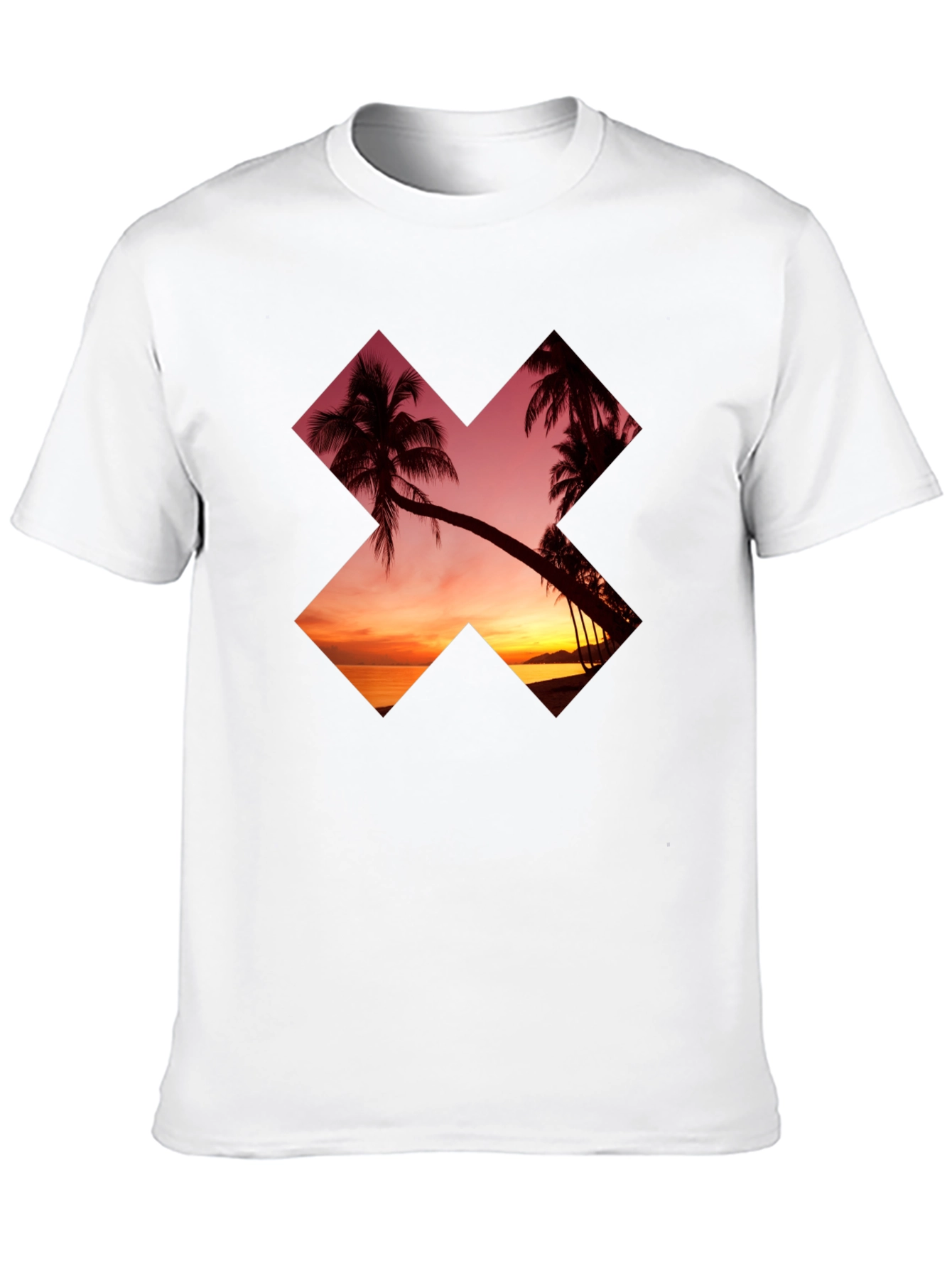 Sunset Palm Tree Graphic Tee - Casual Black T-Shirt