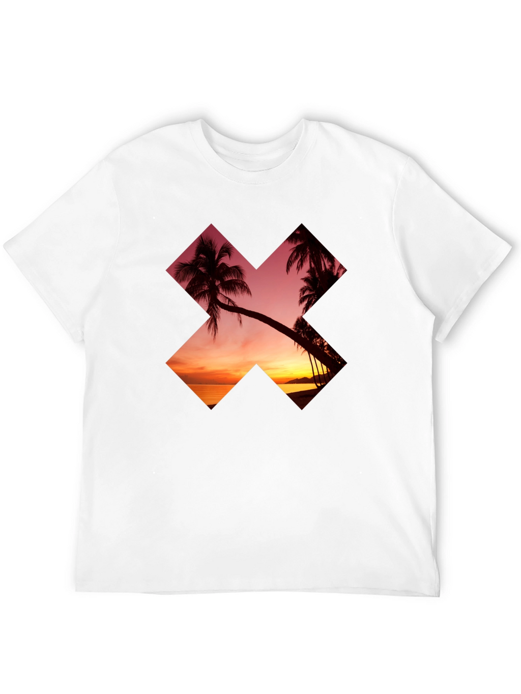 Sunset Palm Tree Graphic Tee - Casual Black T-Shirt