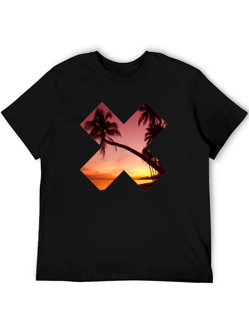 Sunset Palm Tree Graphic Tee - Casual Black T-Shirt