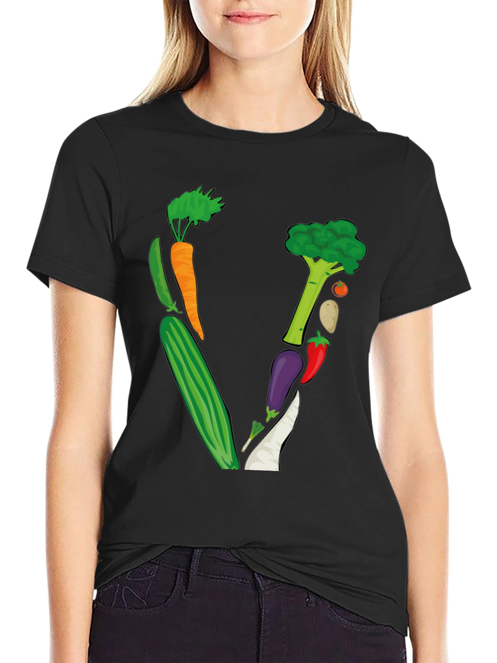 Vegetable Letter V Black T-Shirt