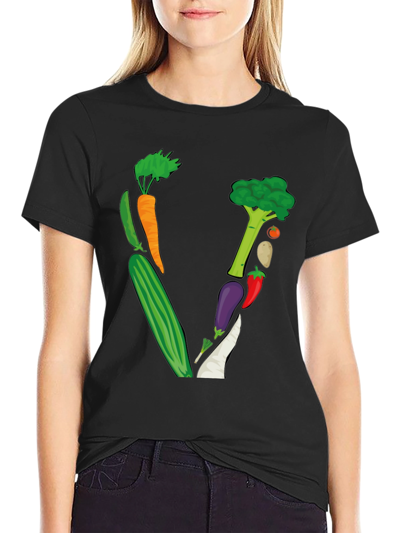 Vegetable Letter V Black T-Shirt