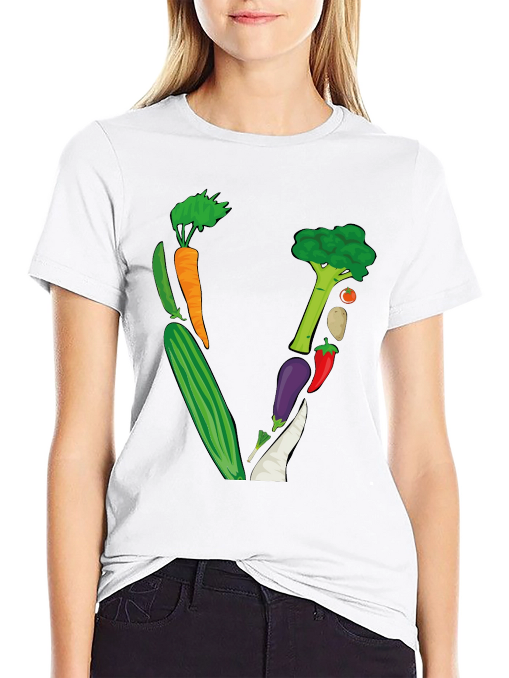 Vegetable Letter V Black T-Shirt