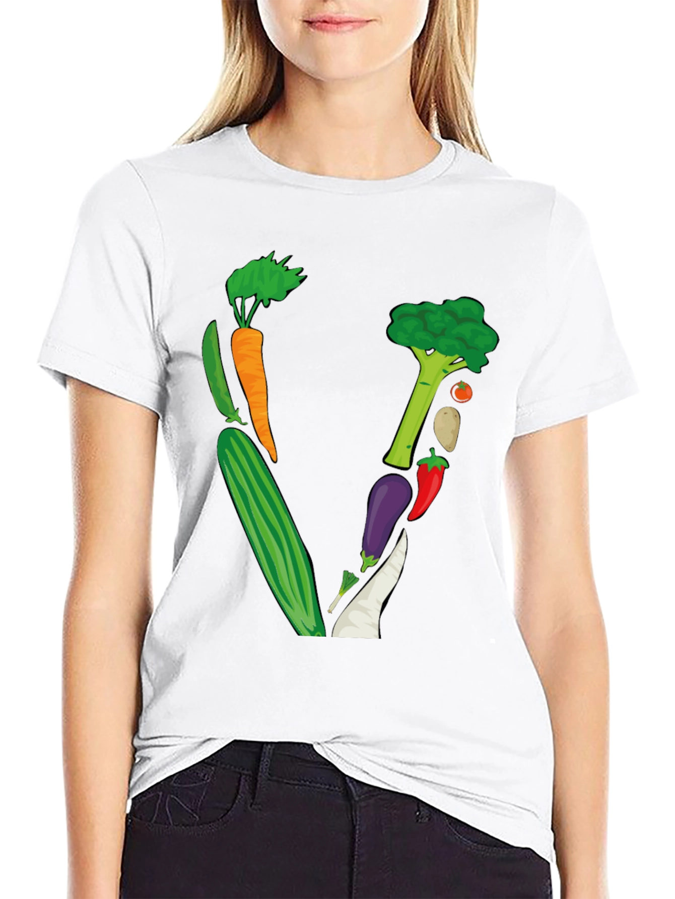Vegetable Letter V Black T-Shirt