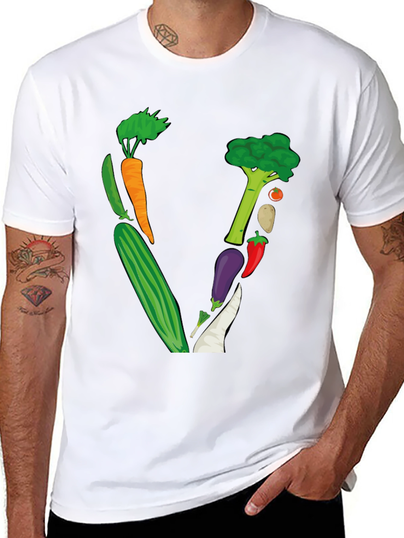 Vegetable Letter V Black T-Shirt