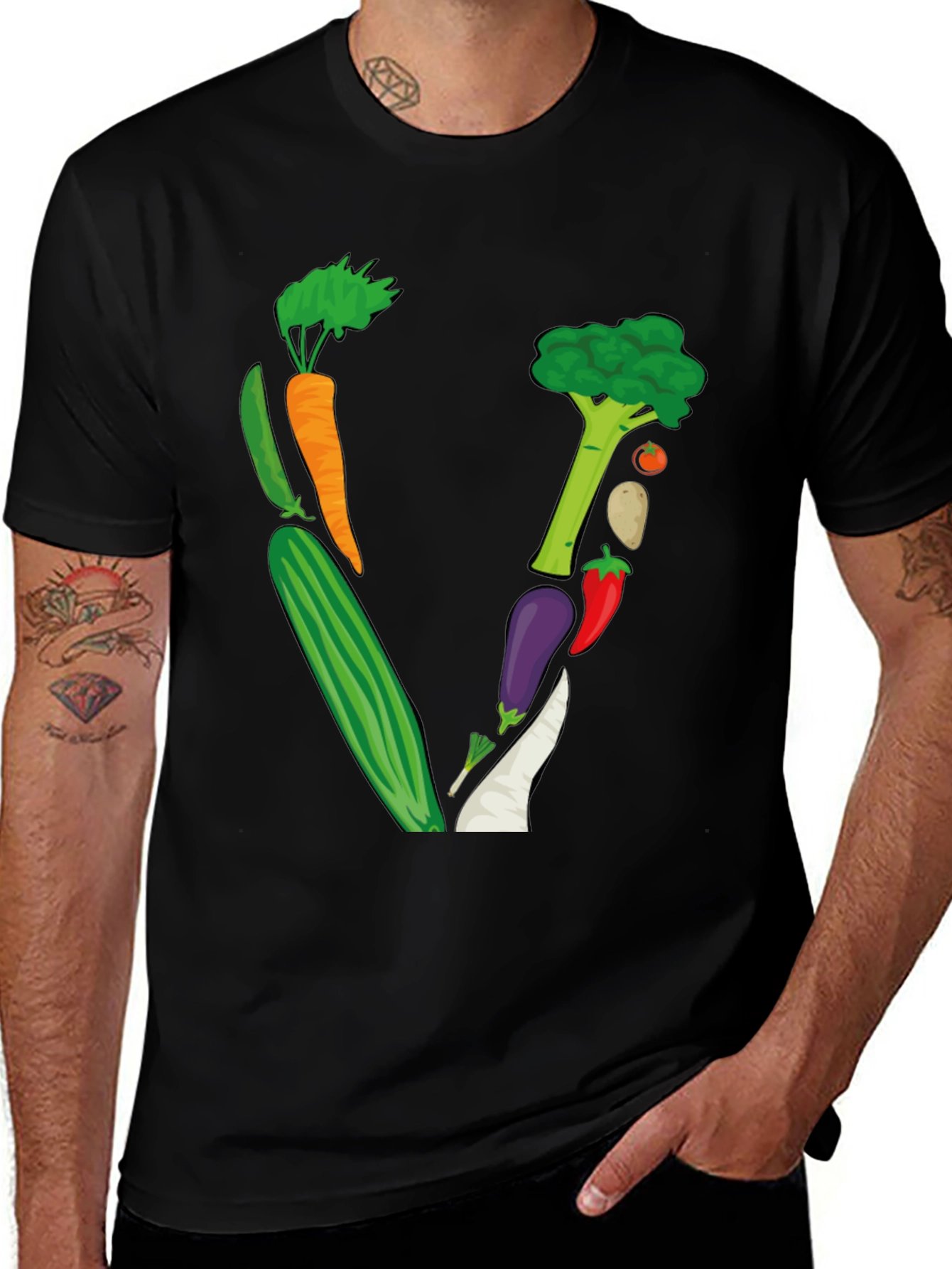 Vegetable Letter V Black T-Shirt