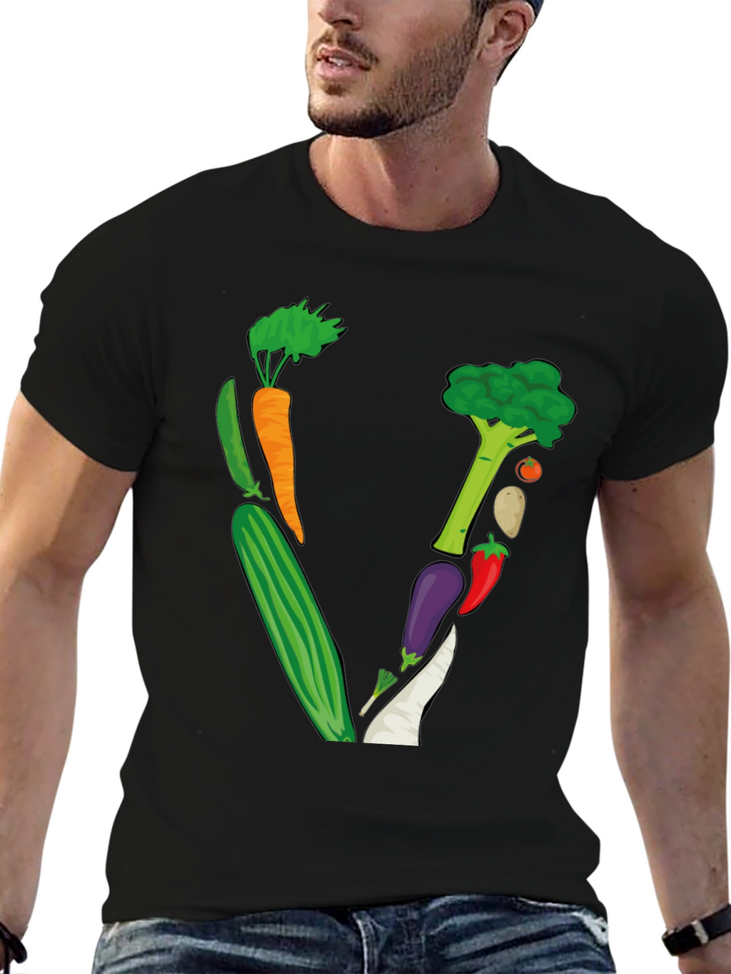 Vegetable Letter V Black T-Shirt