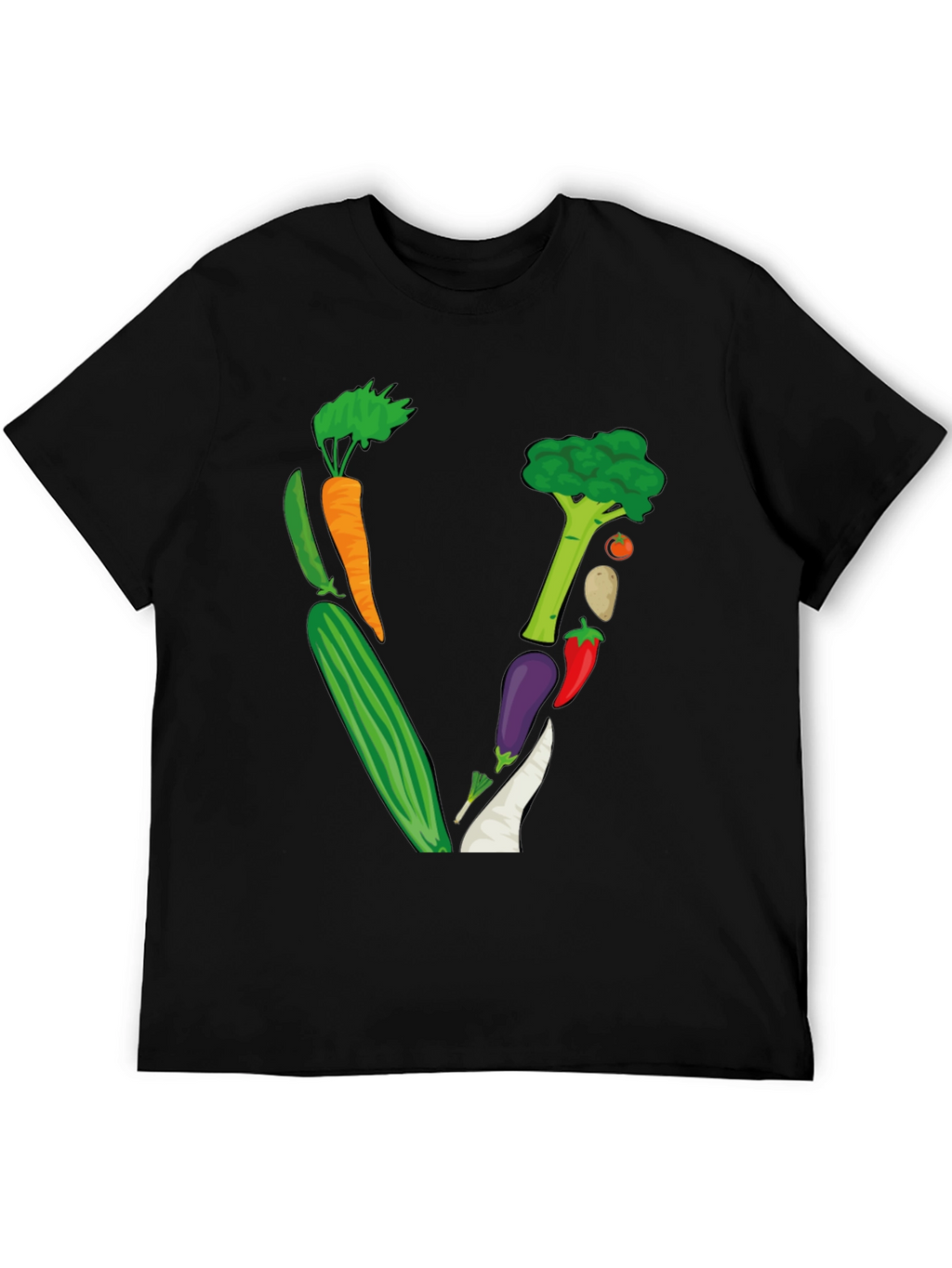 Vegetable Letter V Black T-Shirt