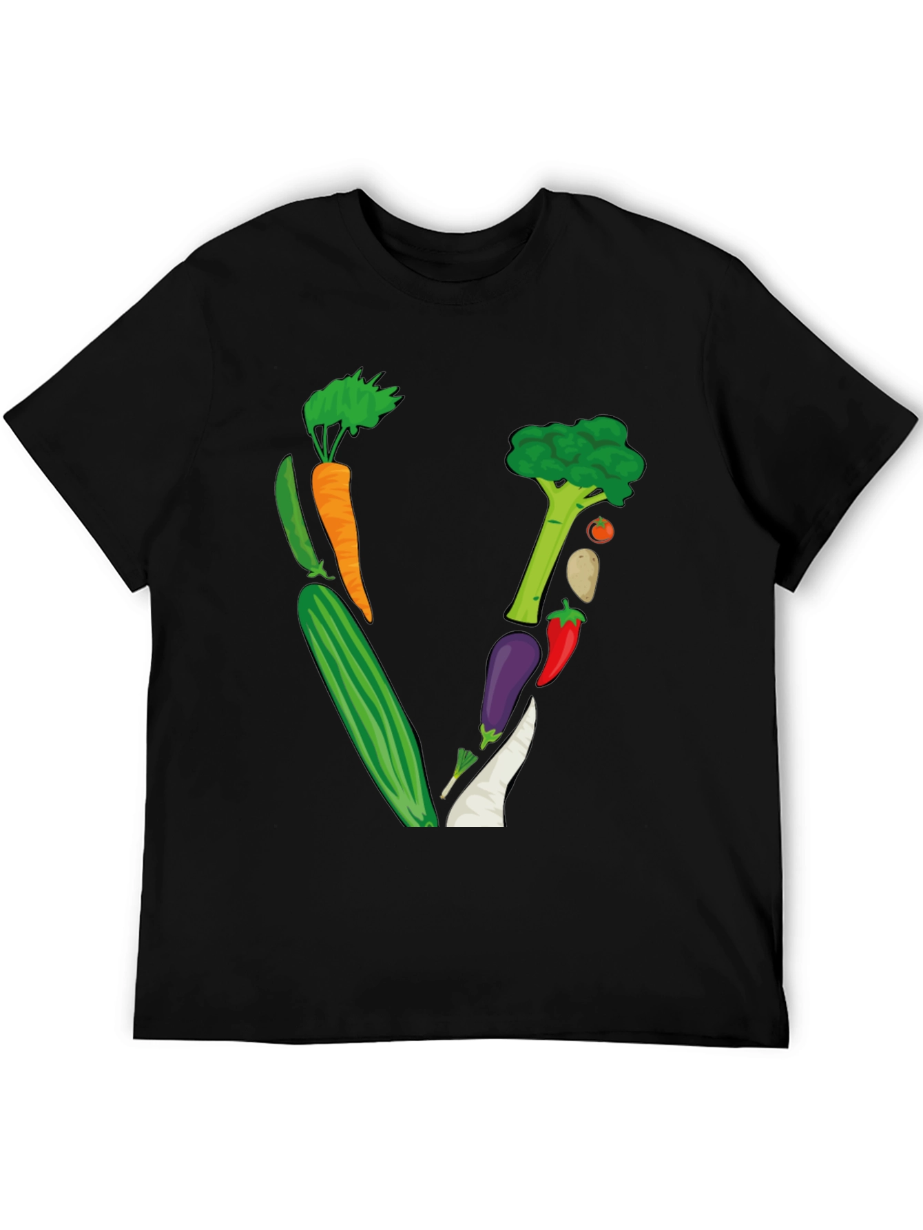 Vegetable Letter V Black T-Shirt