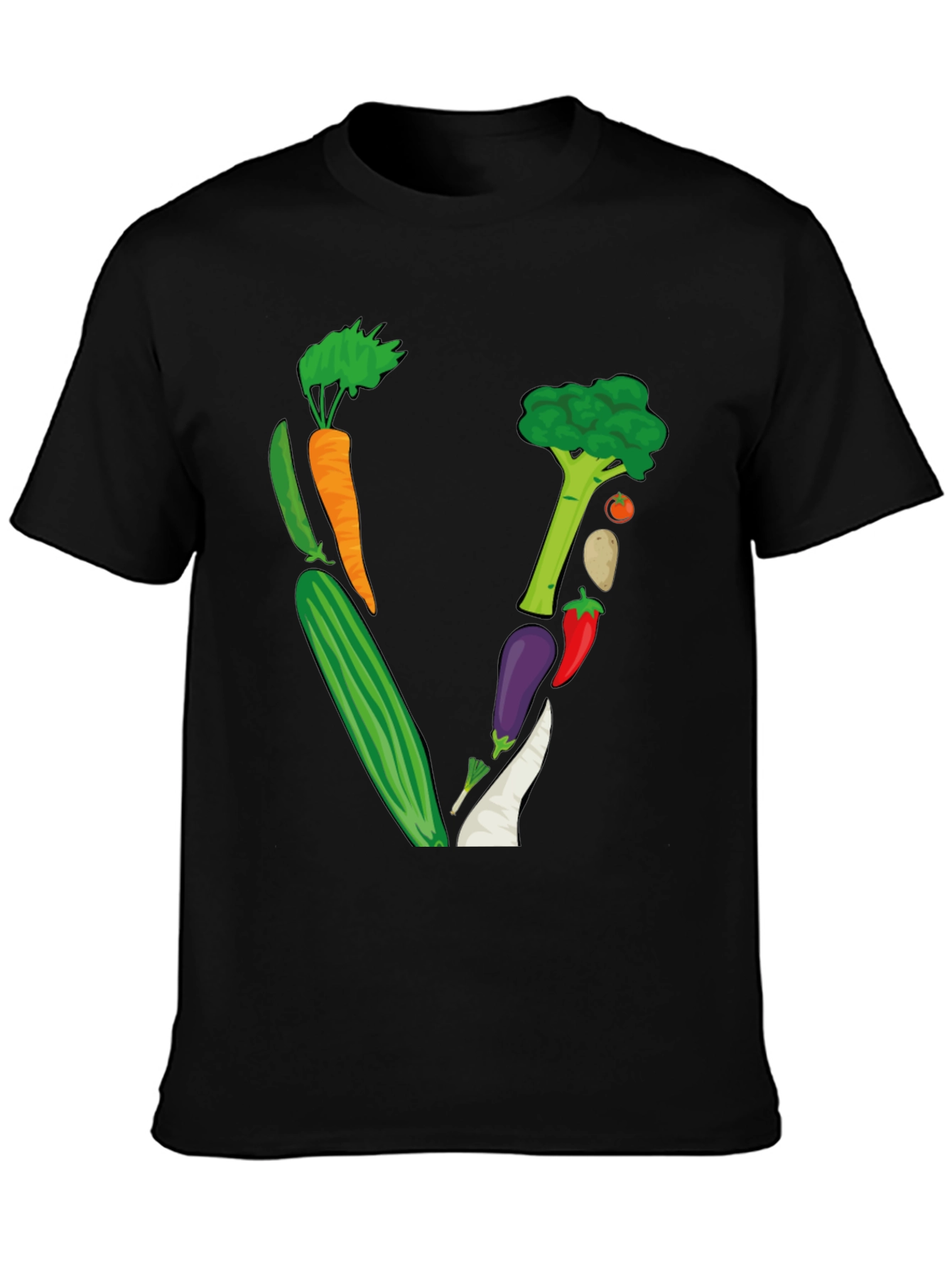 Vegetable Letter V Black T-Shirt