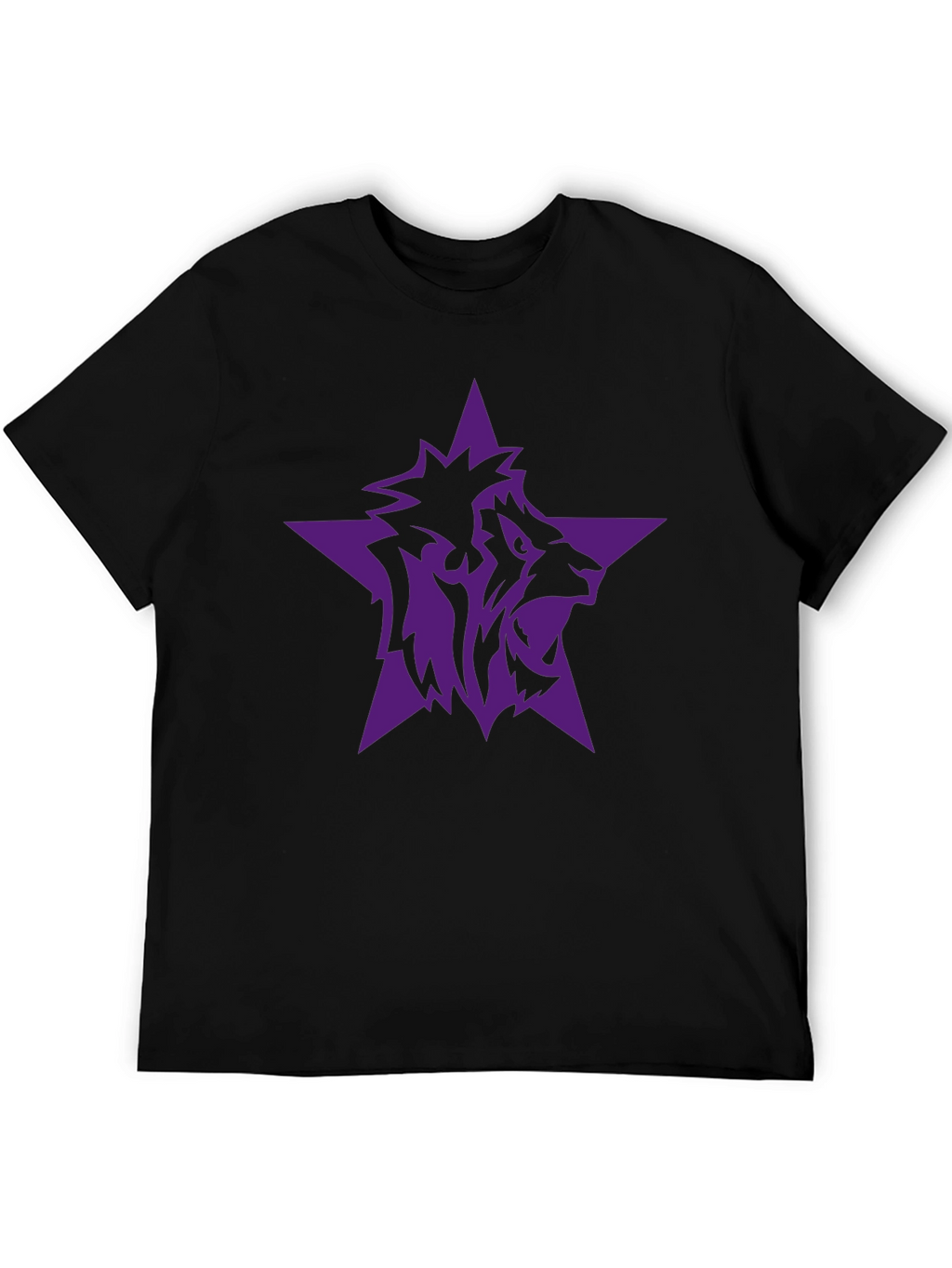 Black T-Shirt with Purple Lion Star Graphic
