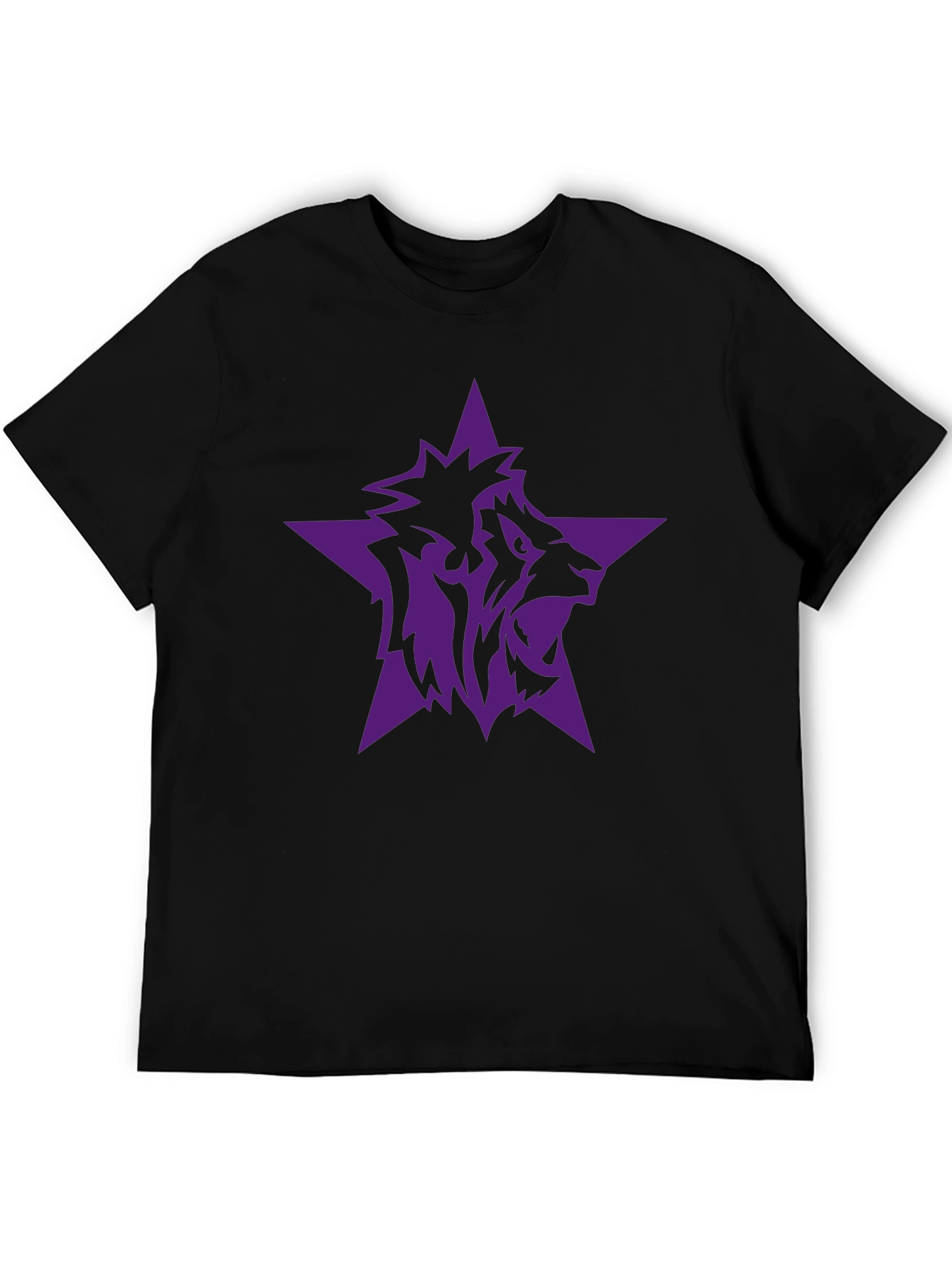 Black T-Shirt with Purple Lion Star Graphic