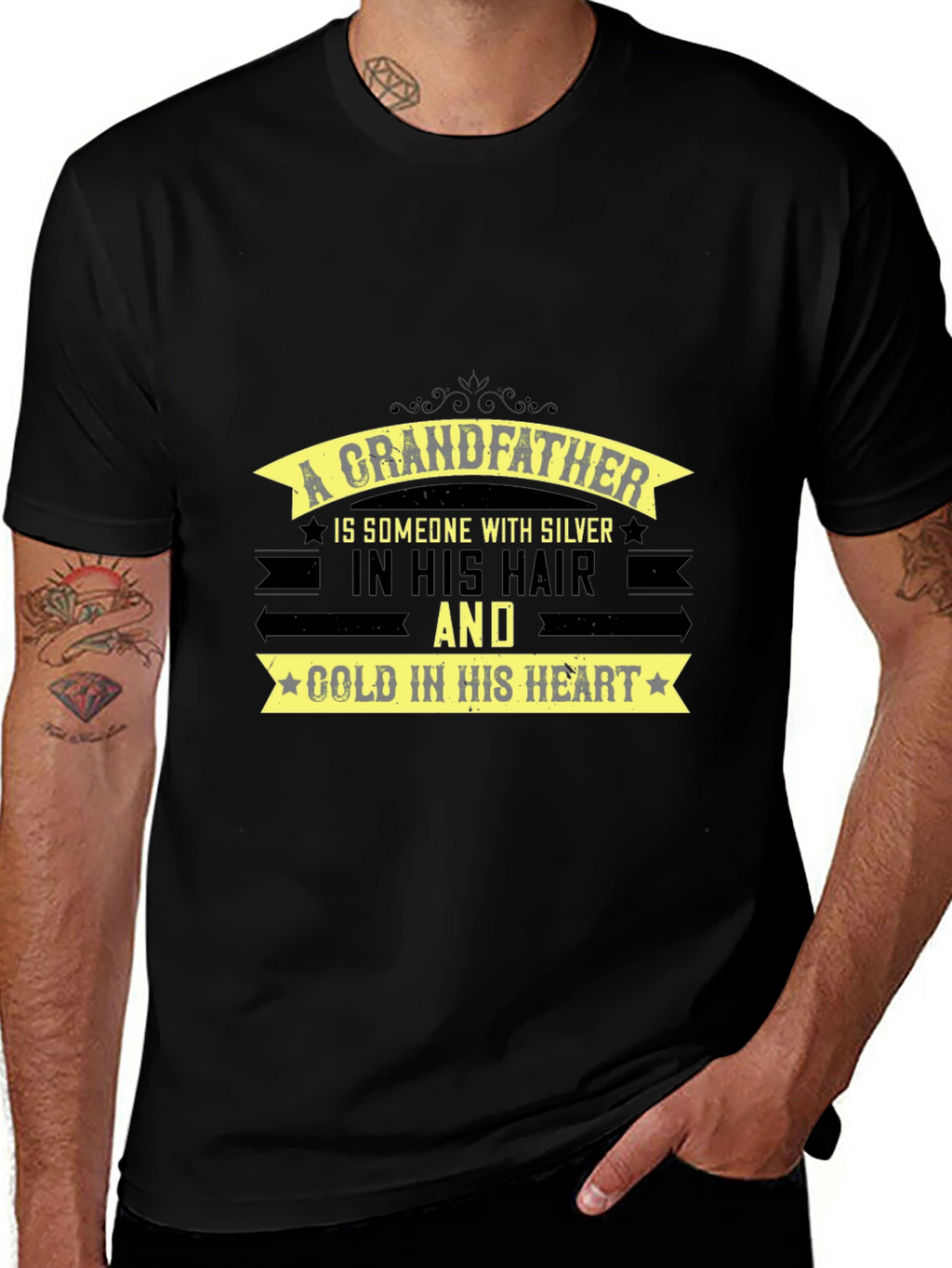 Grandfather Silver Hair Gold Heart T-Shirt