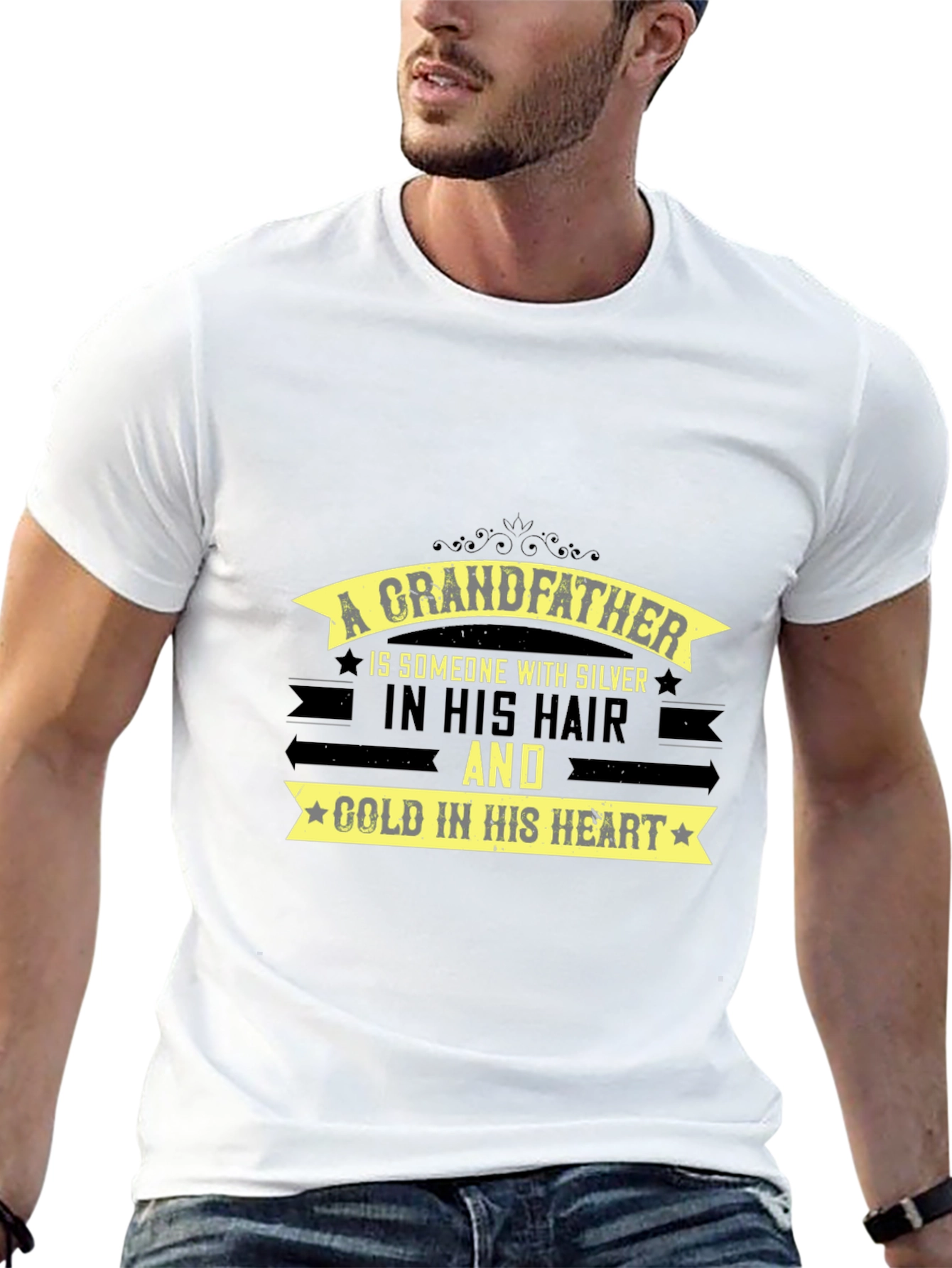 Grandfather Silver Hair Gold Heart T-Shirt