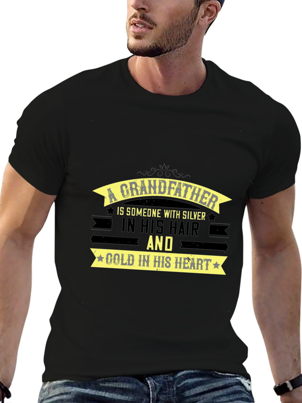 Grandfather Silver Hair Gold Heart T-Shirt