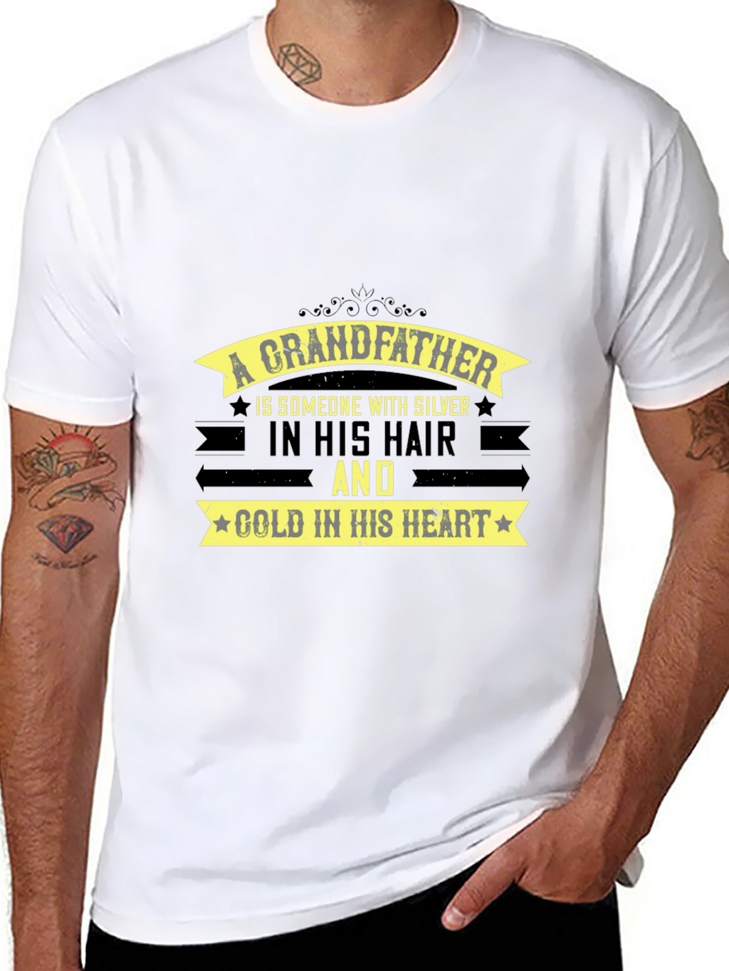 Grandfather Silver Hair Gold Heart T-Shirt