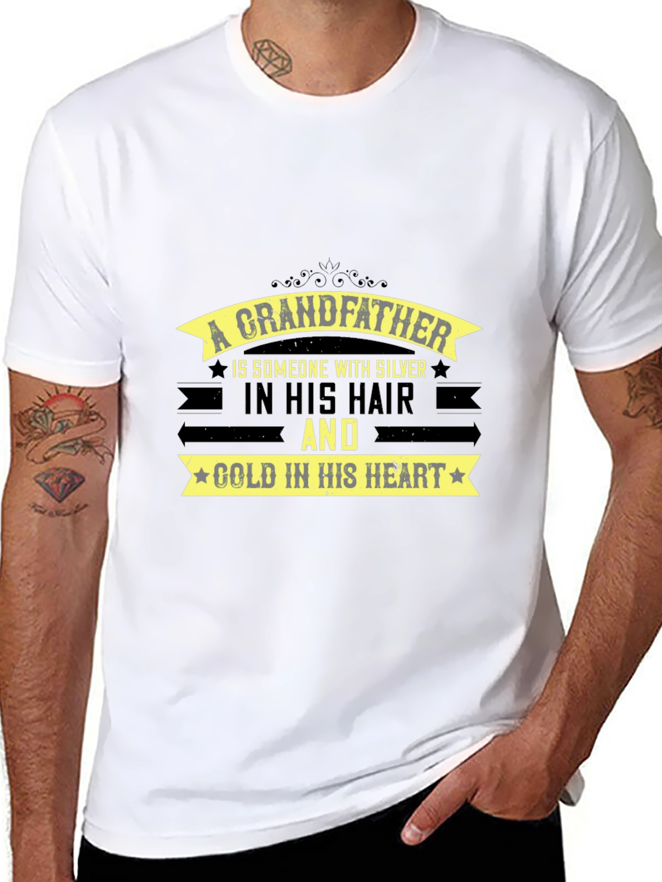 Grandfather Silver Hair Gold Heart T-Shirt