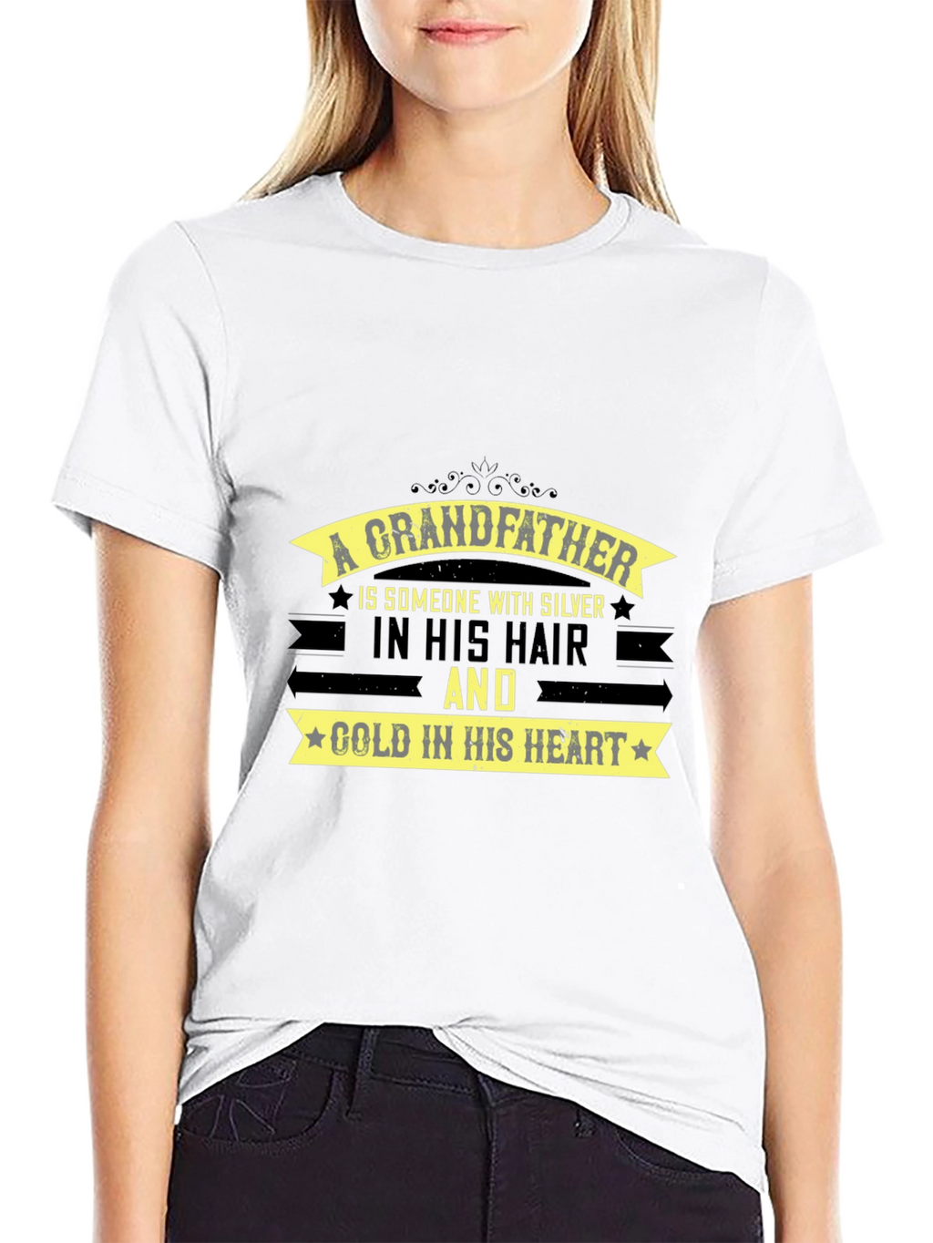 Grandfather Silver Hair Gold Heart T-Shirt
