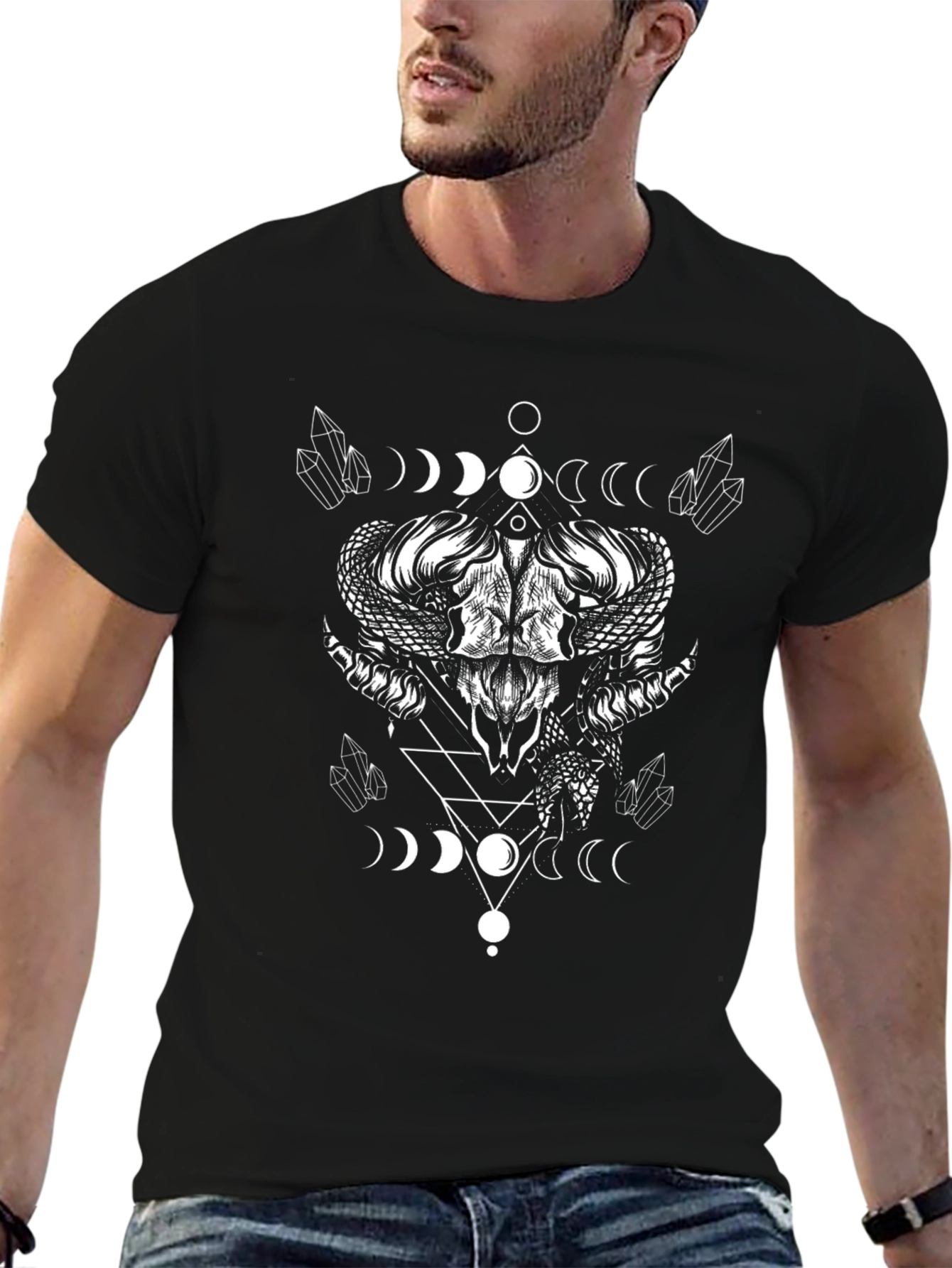 Occult Ram Skull Graphic Tee - Black Cotton T-Shirt