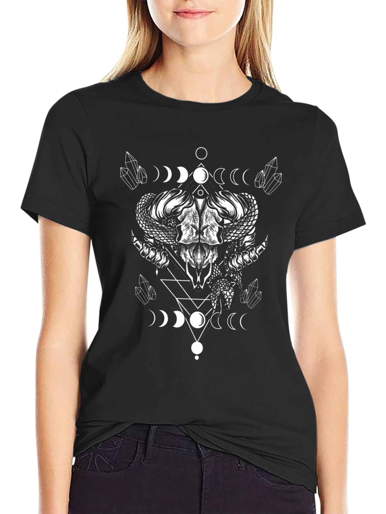 Occult Ram Skull Graphic Tee - Black Cotton T-Shirt