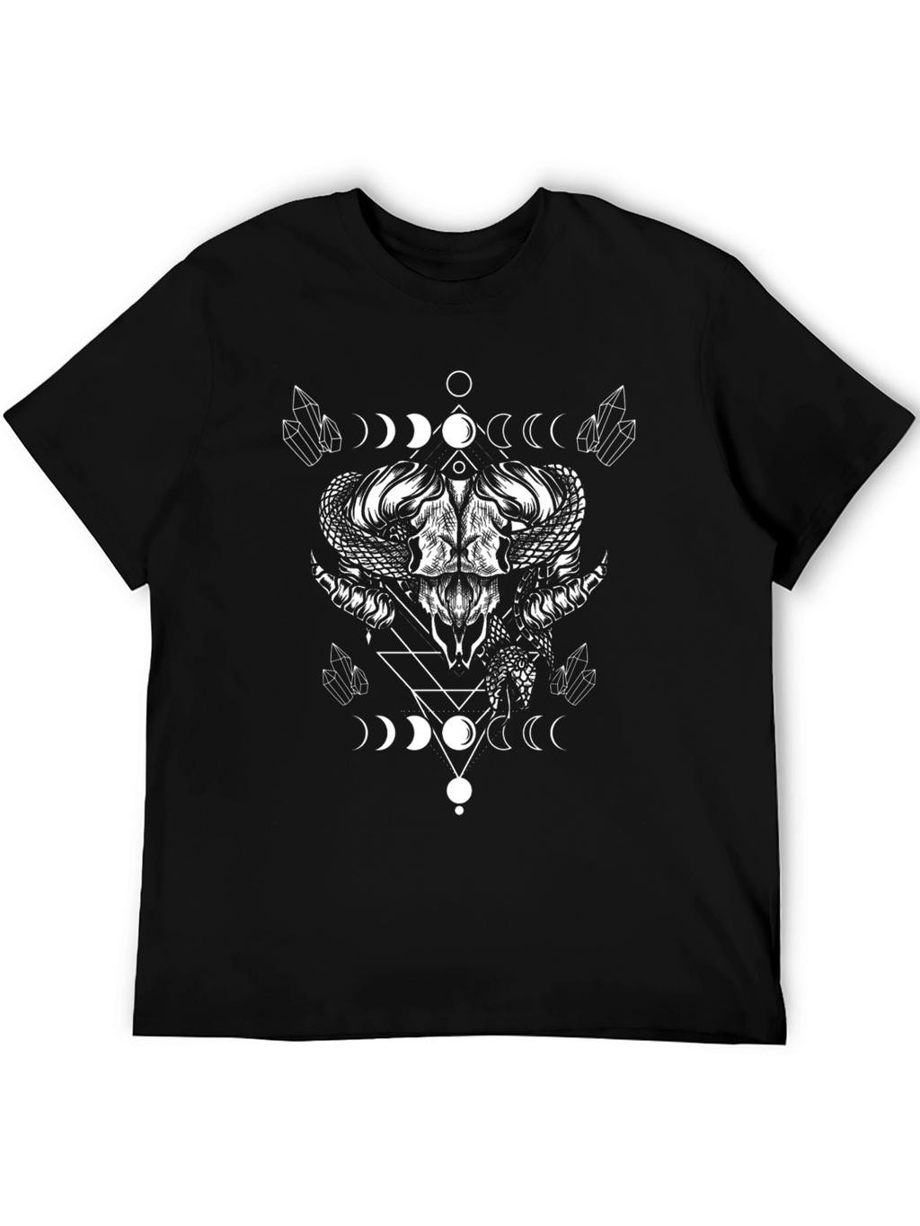 Occult Ram Skull Graphic Tee - Black Cotton T-Shirt