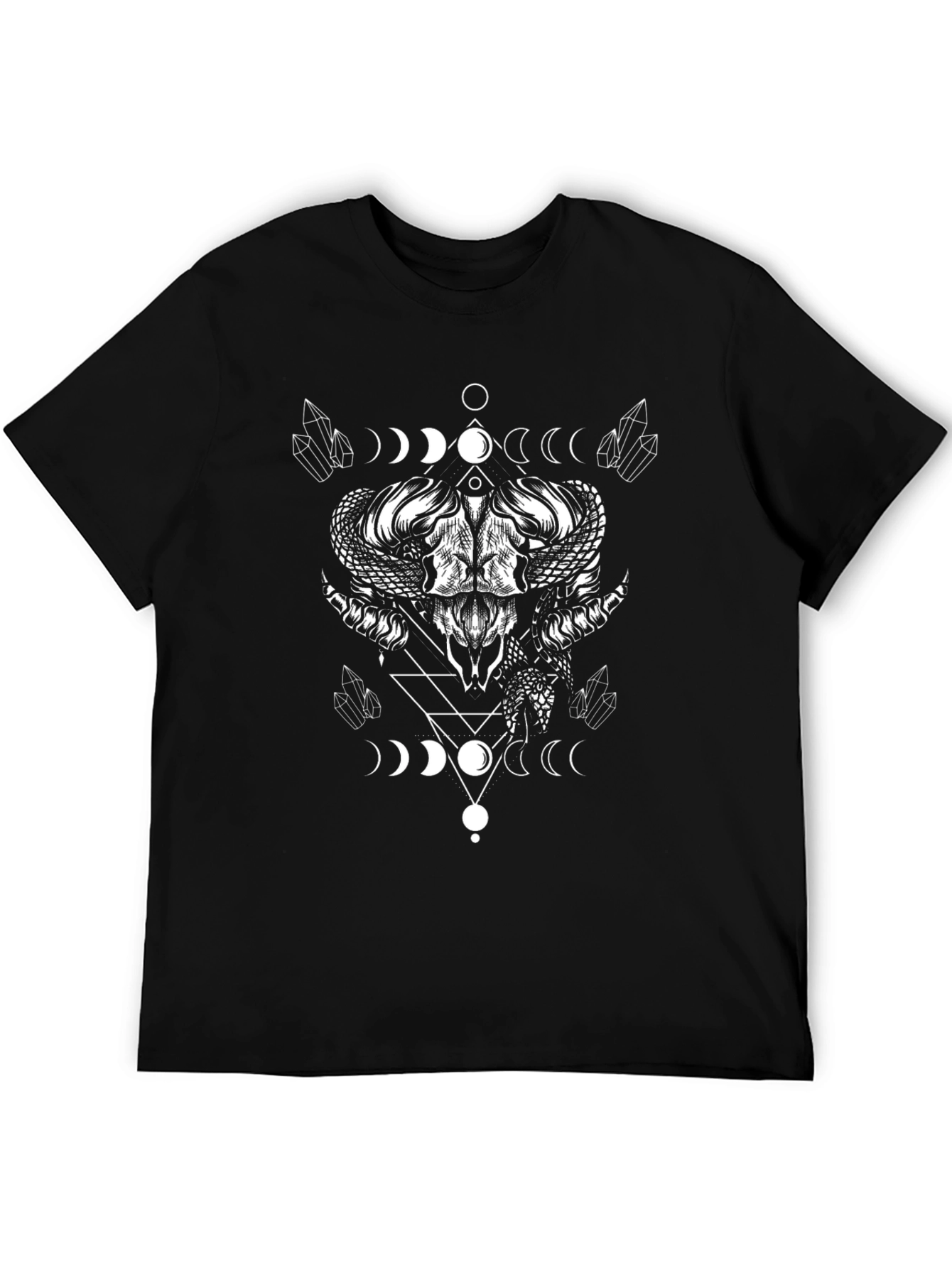 Occult Ram Skull Graphic Tee - Black Cotton T-Shirt