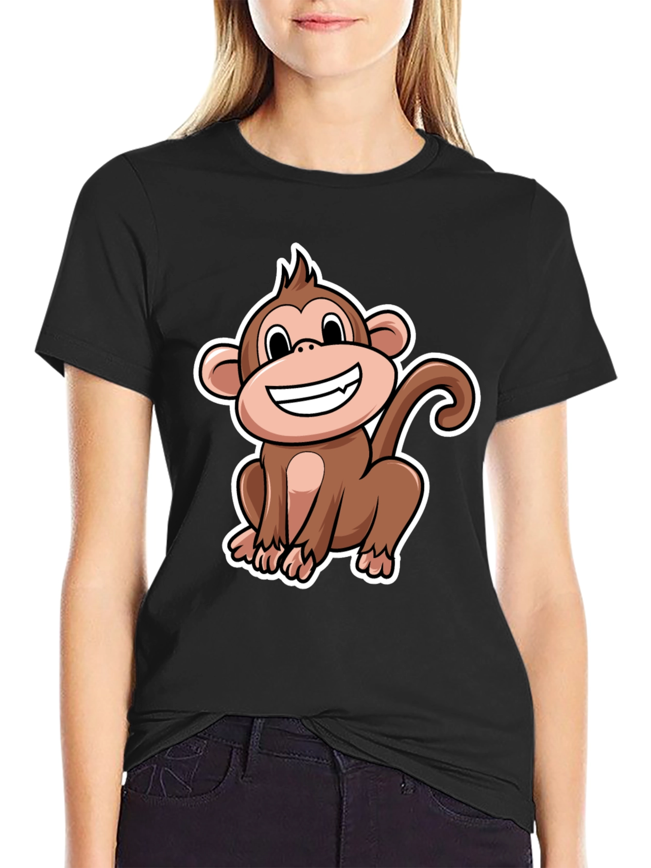 Monkey Graphic T-Shirt - Black Crew Neck Tee