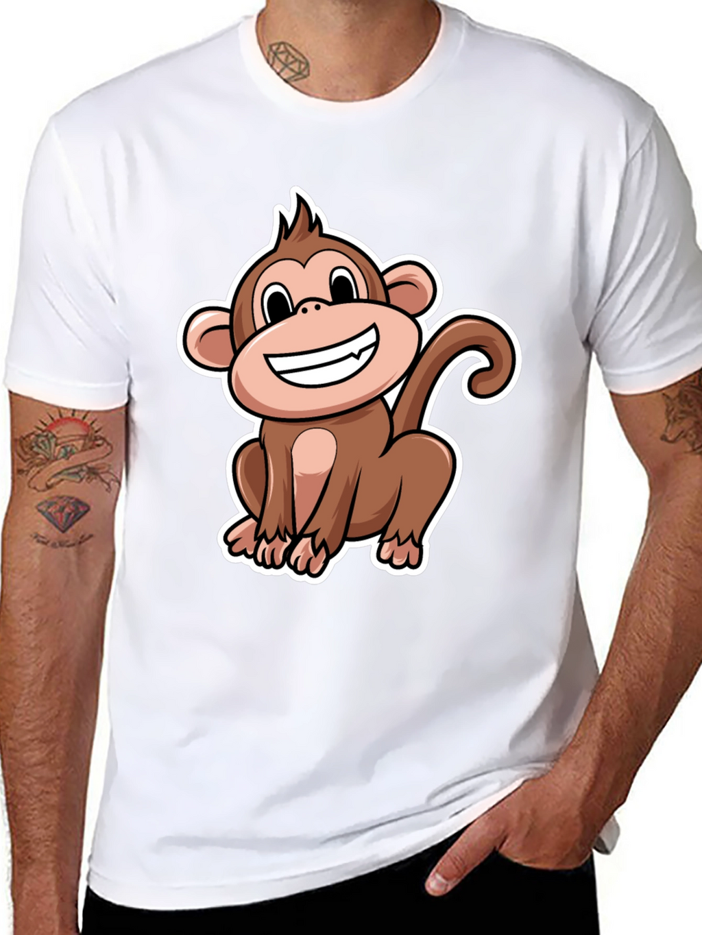 Monkey Graphic T-Shirt - Black Crew Neck Tee