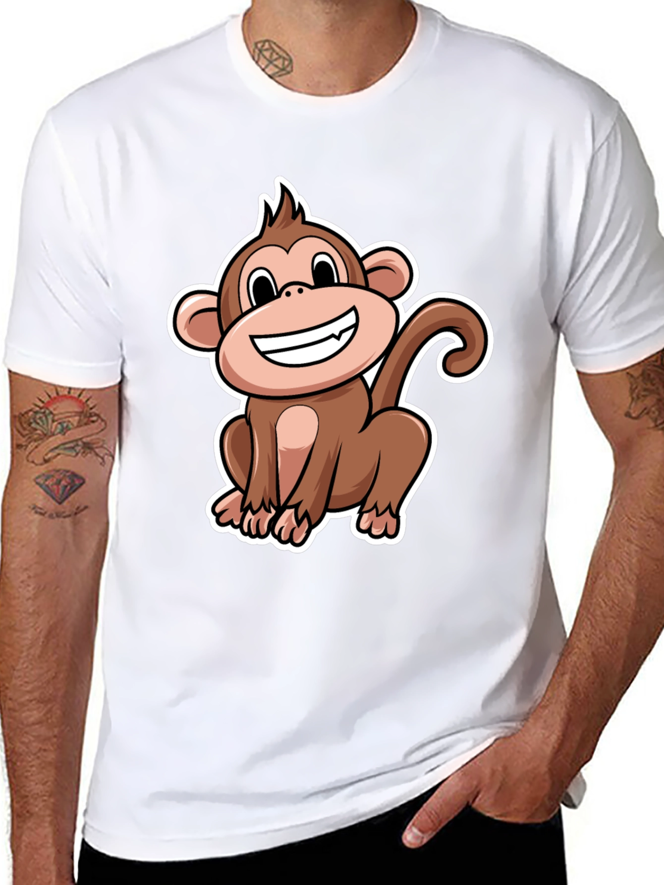 Monkey Graphic T-Shirt - Black Crew Neck Tee