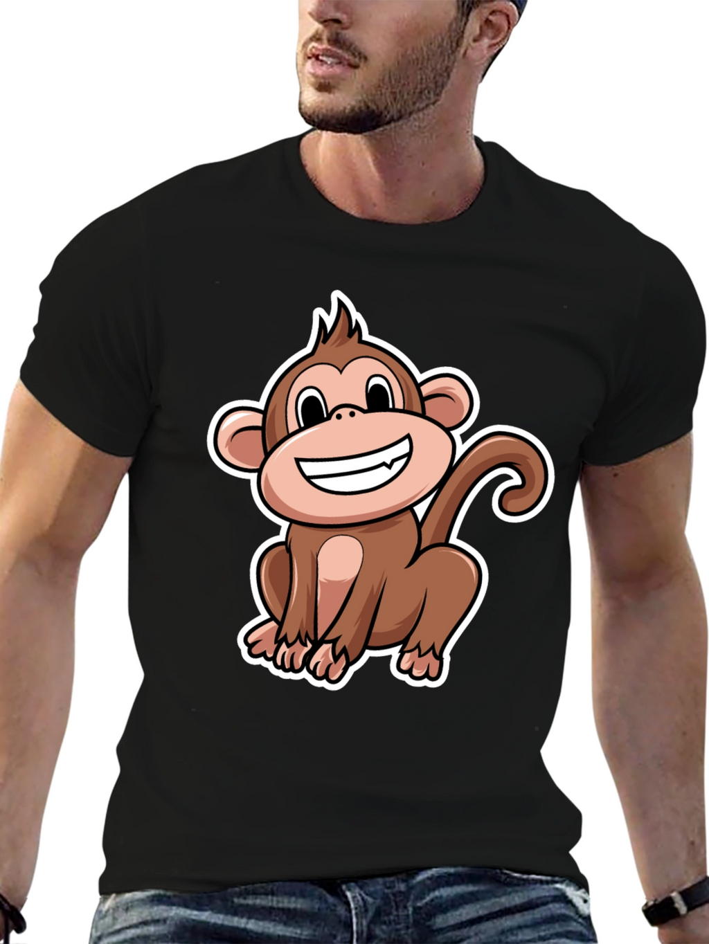 Monkey Graphic T-Shirt - Black Crew Neck Tee