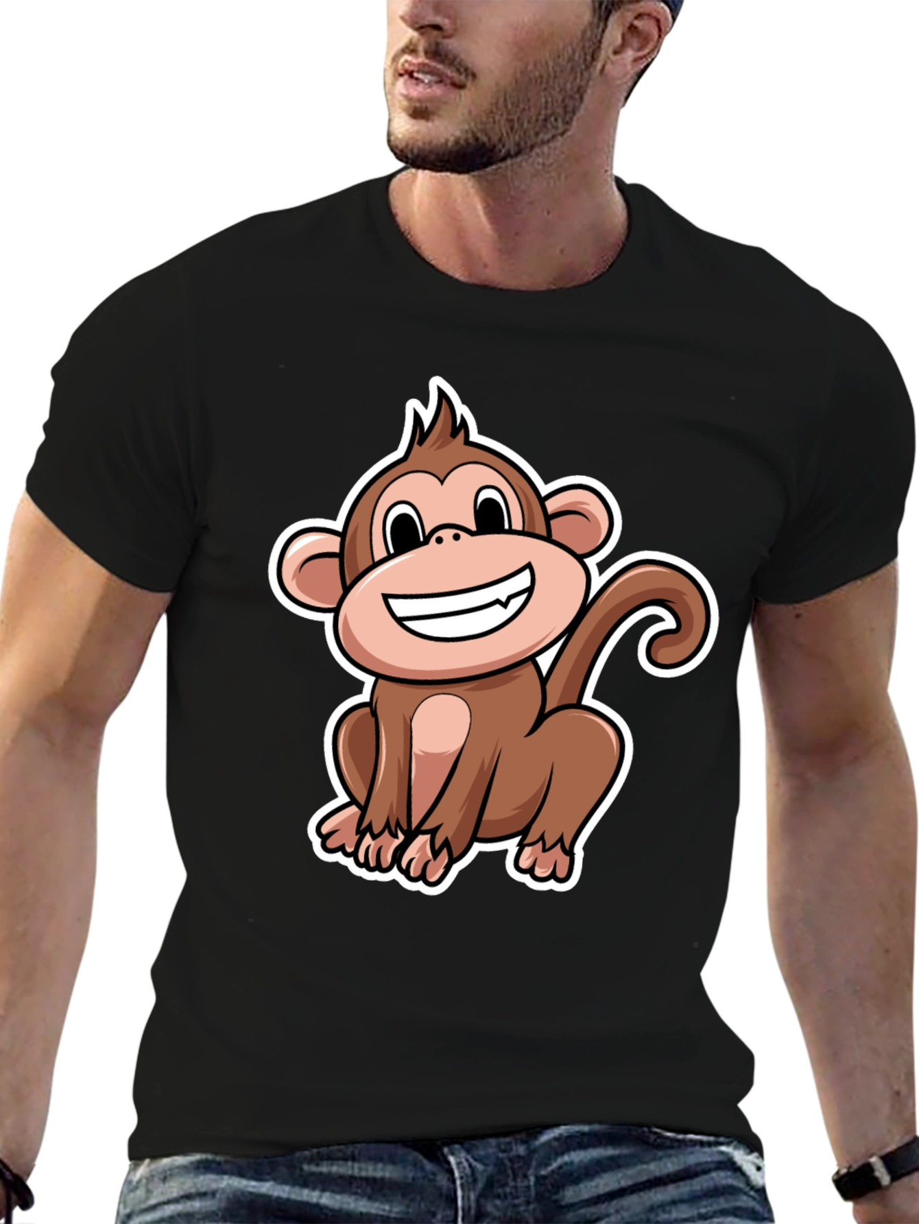 Monkey Graphic T-Shirt - Black Crew Neck Tee