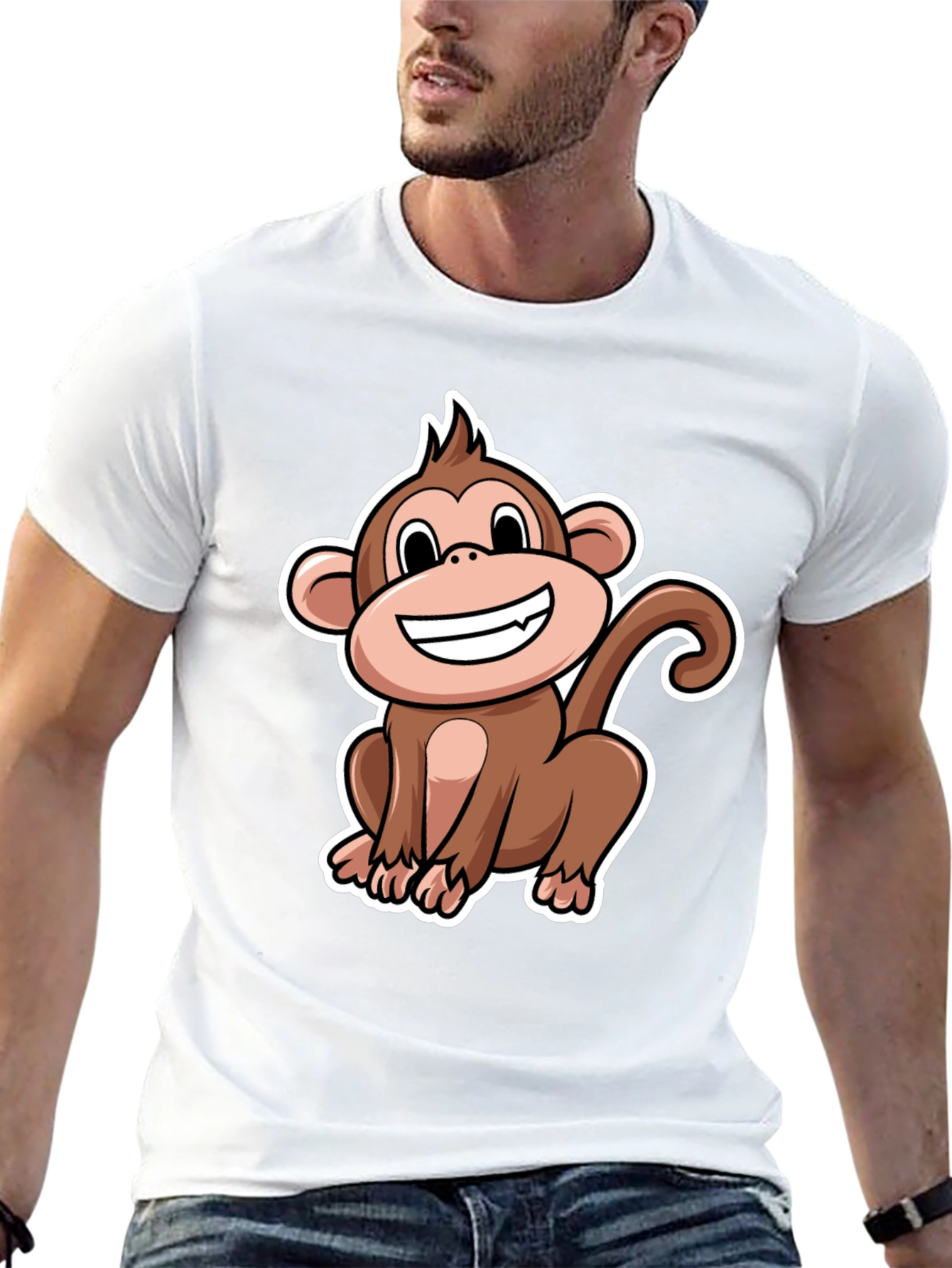 Monkey Graphic T-Shirt - Black Crew Neck Tee