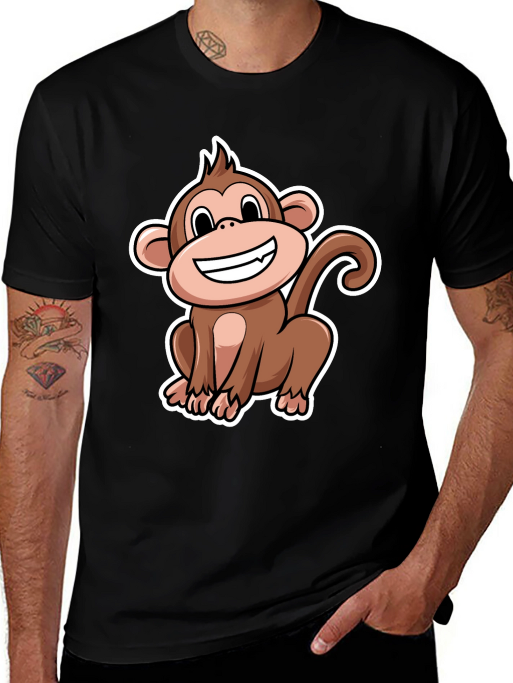 Monkey Graphic T-Shirt - Black Crew Neck Tee