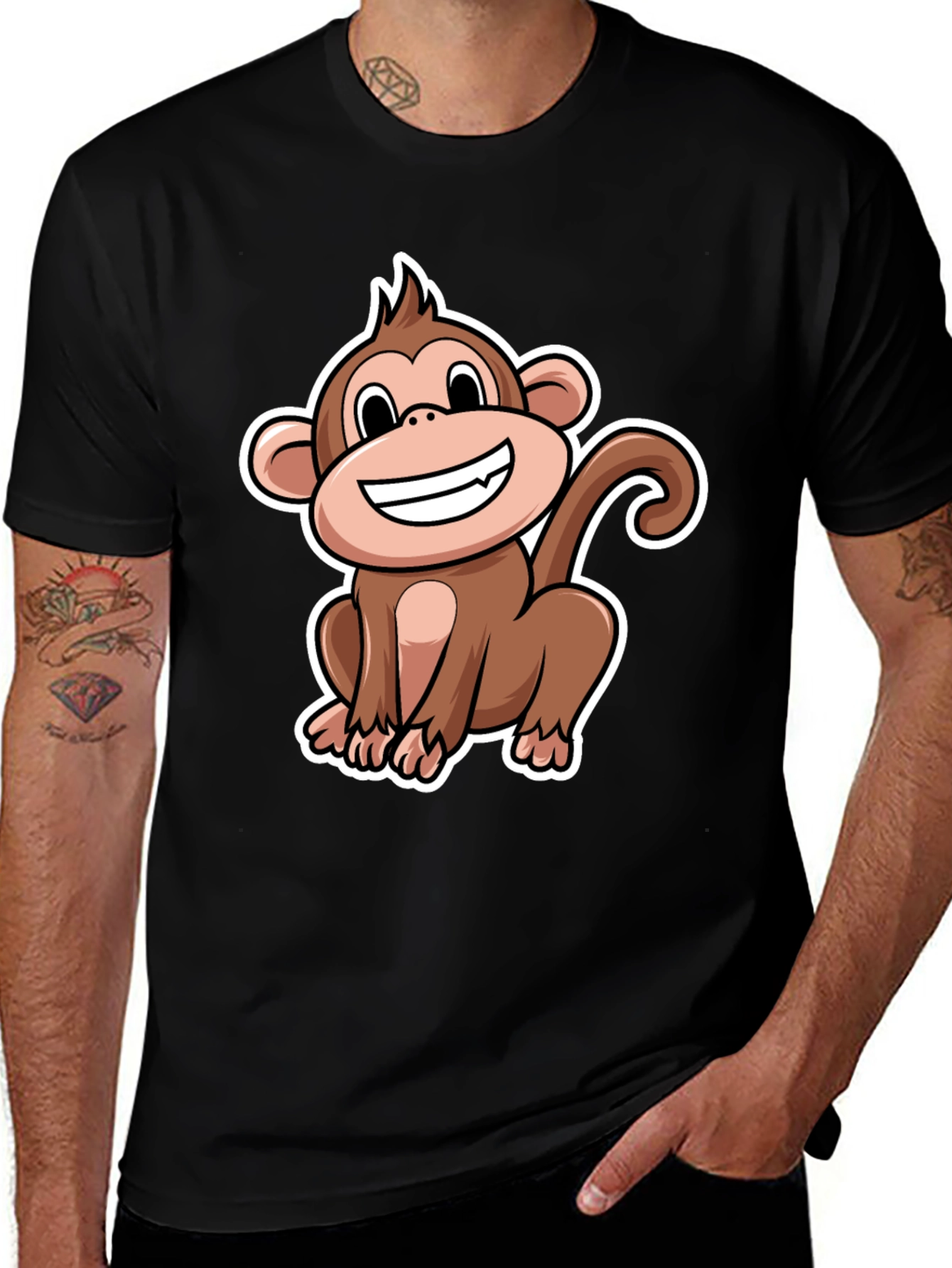 Monkey Graphic T-Shirt - Black Crew Neck Tee