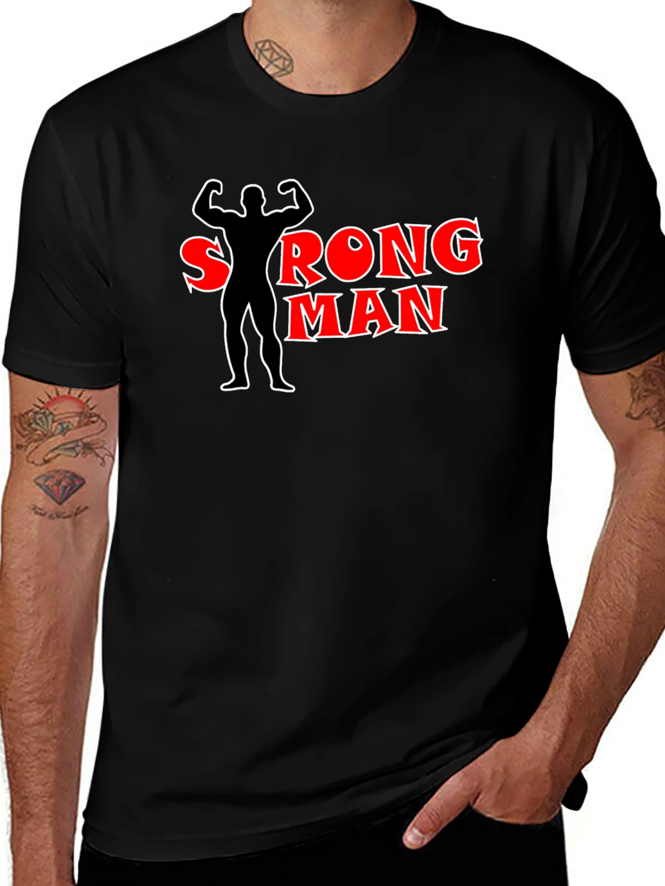 Strong Man Black T-Shirt Graphic Tee