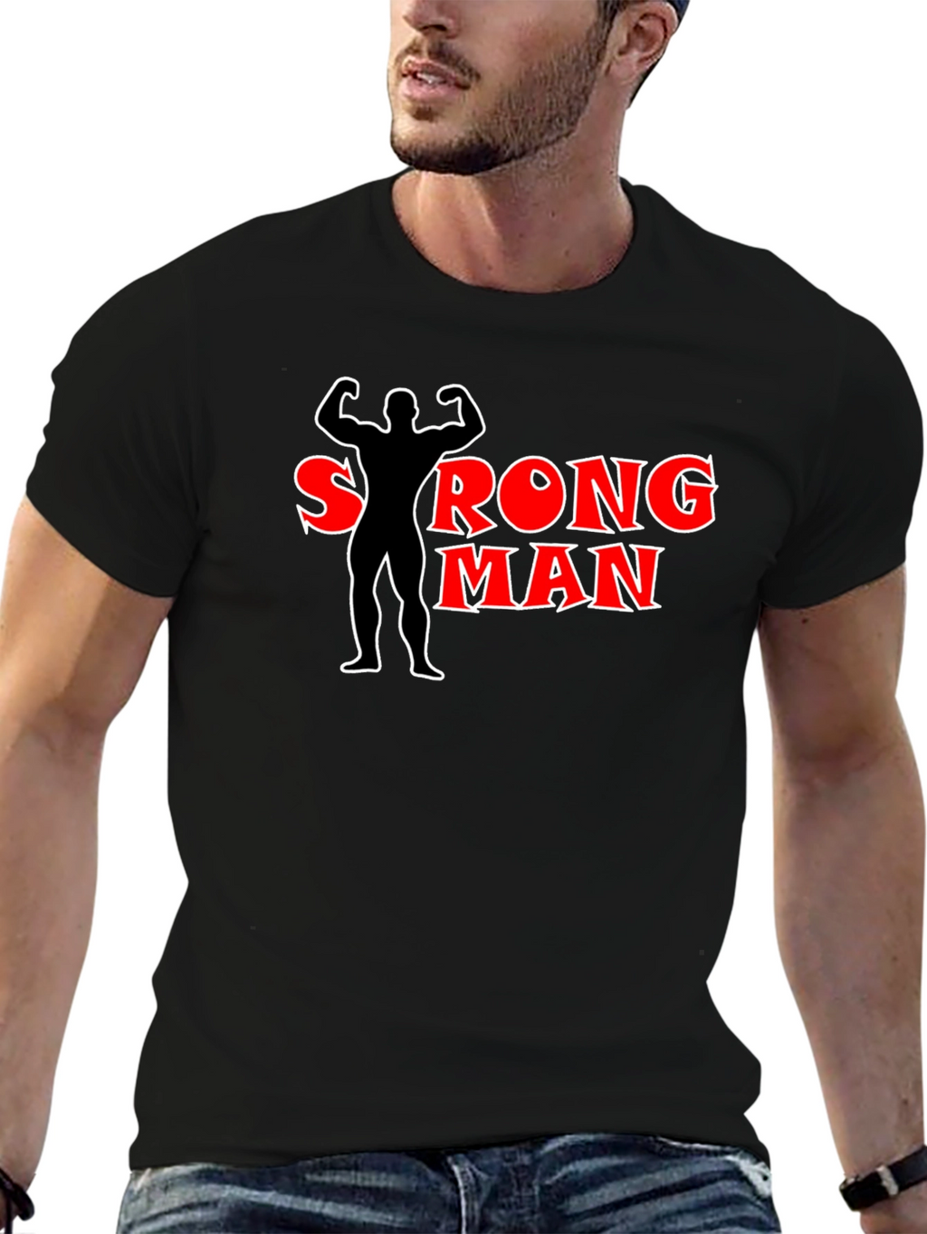 Strong Man Black T-Shirt Graphic Tee