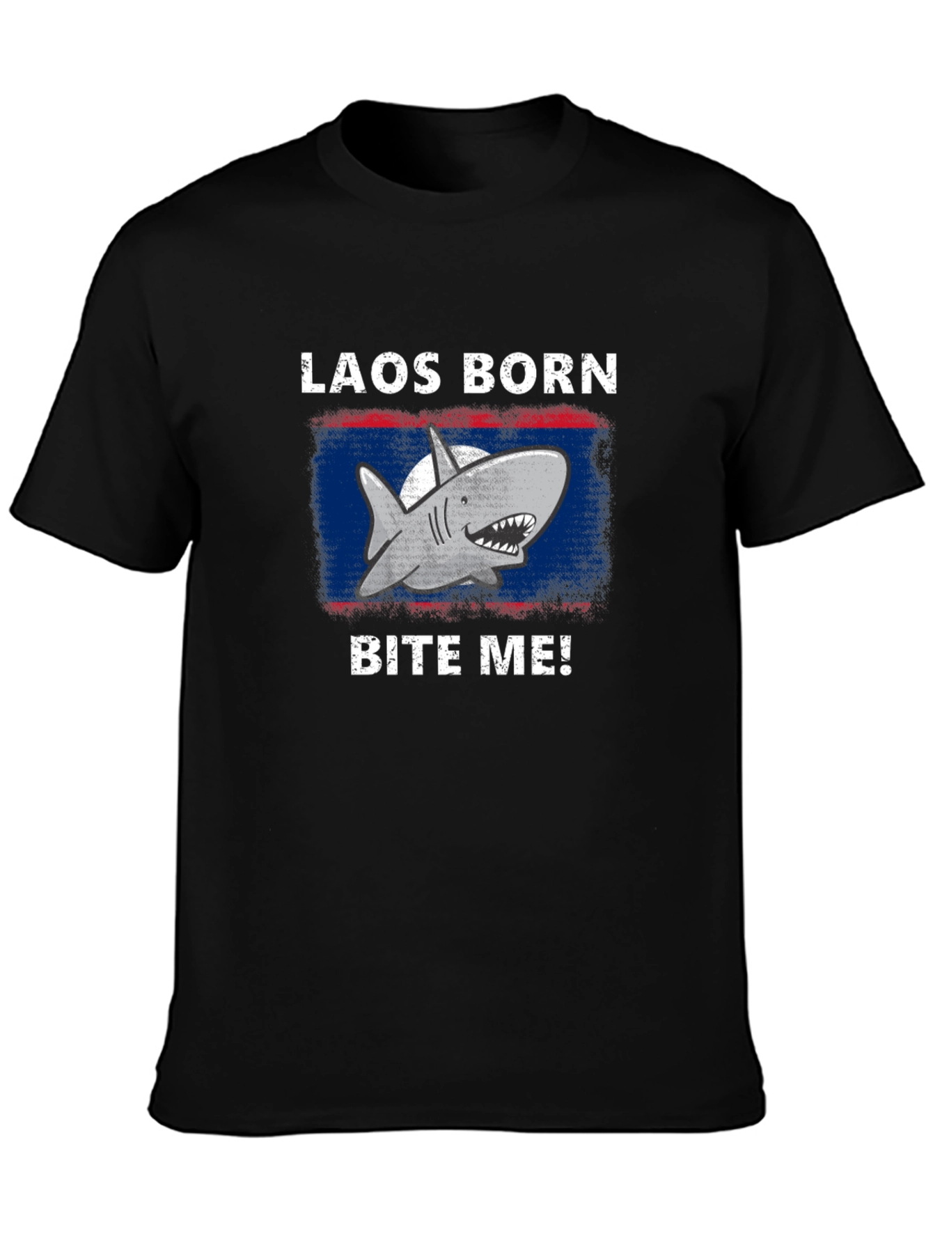 Laos Born Shark Bite Me! Mens Black T-Shirt