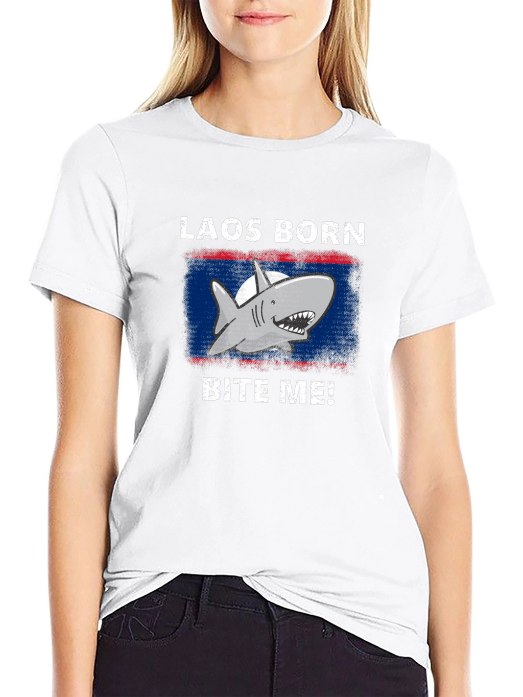 Laos Born Shark Bite Me! Mens Black T-Shirt