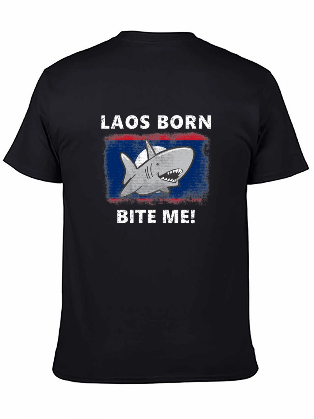 Laos Born Shark Bite Me! Mens Black T-Shirt