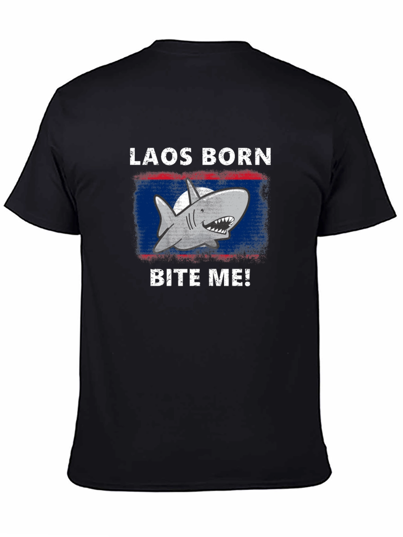 Laos Born Shark Bite Me! Mens Black T-Shirt